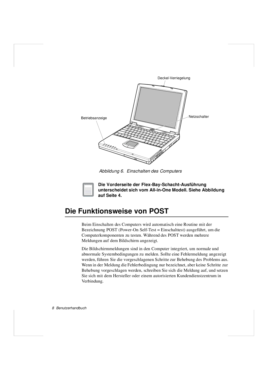 Samsung N640GR4002/SEG, N640CP4007/SEG manual Die Funktionsweise von Post, Abbildung 6. Einschalten des Computers 