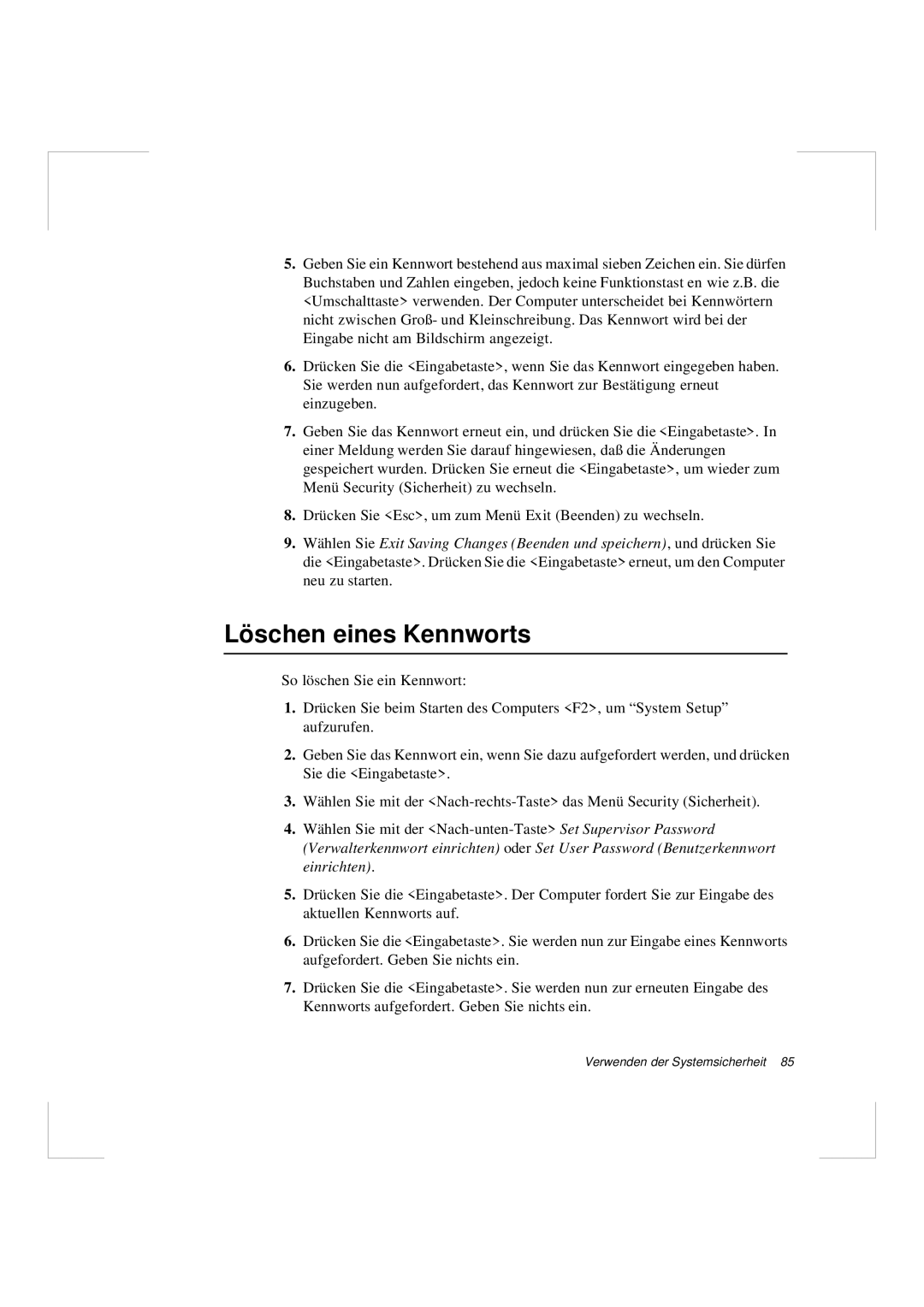 Samsung N640CP4007/SEG, N640GR4002/SEG manual Löschen eines Kennworts 