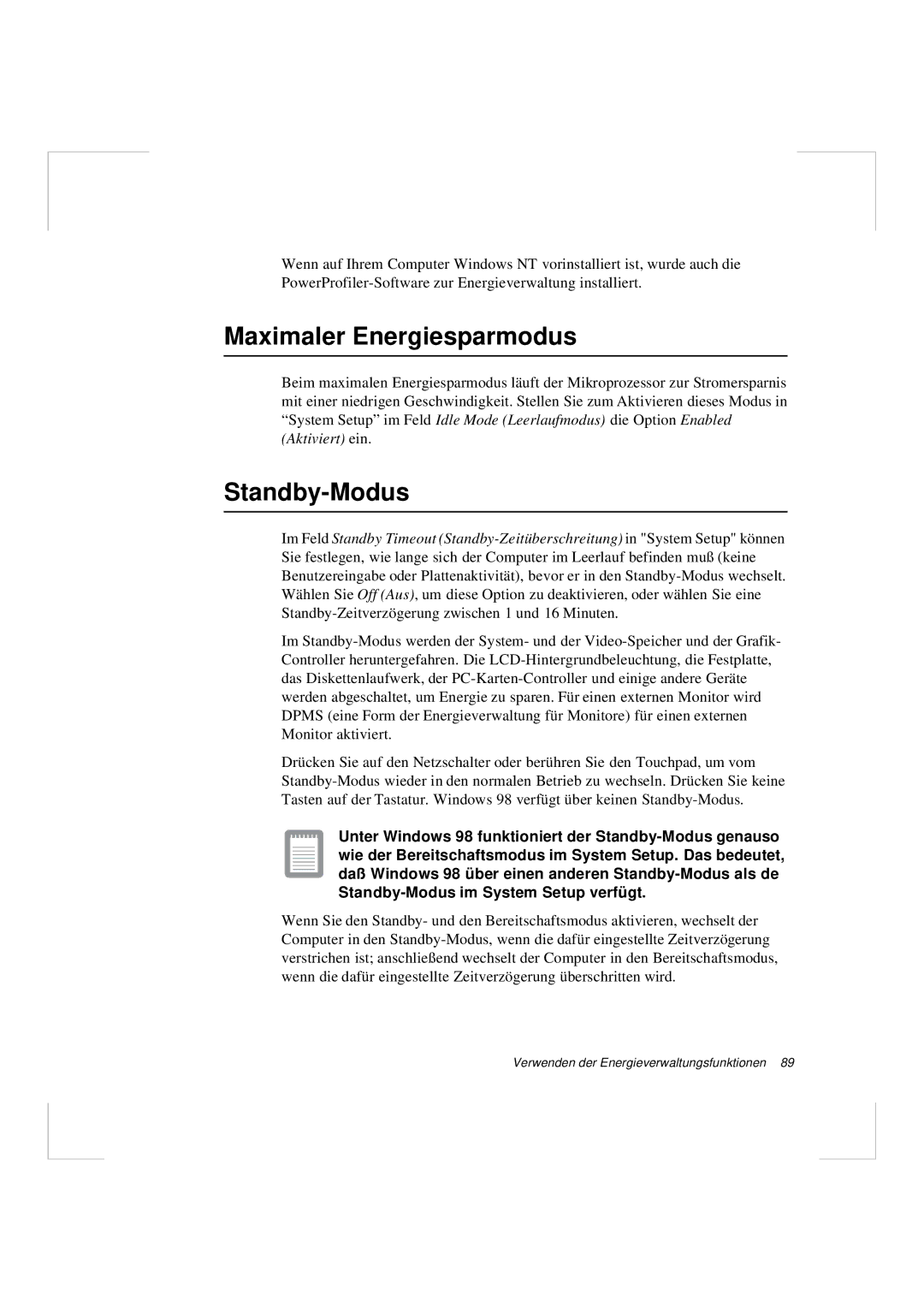 Samsung N640CP4007/SEG, N640GR4002/SEG manual Maximaler Energiesparmodus, Standby-Modus 