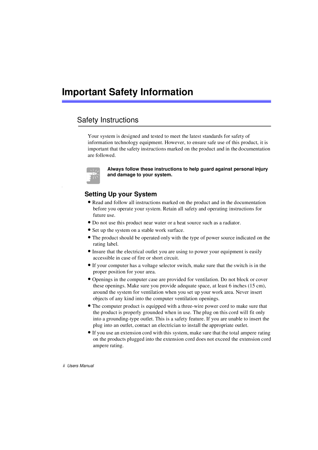 Samsung N760FR2001/SEG, N760GR2003/SEG manual Important Safety Information, Safety Instructions, Setting Up your System 