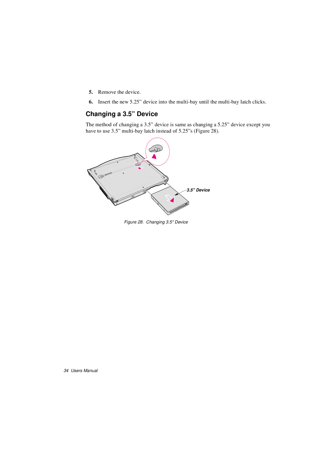 Samsung N760FN2022/SEF, N760GR2003/SEG, N760FS2023/SEG, N760FR2001/SEG manual Changing a 3.5 Device, Changing 3.5 Device 