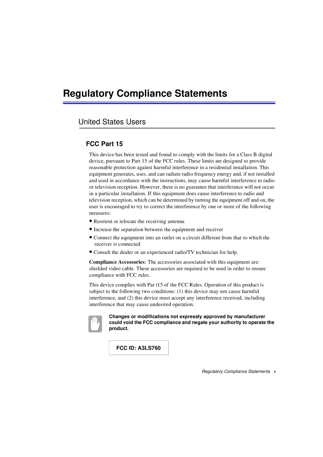 Samsung N760PJ2008/SEF, N760GR2003/SEG, N760FS2023/SEG manual Regulatory Compliance Statements, United States Users, FCC Part 