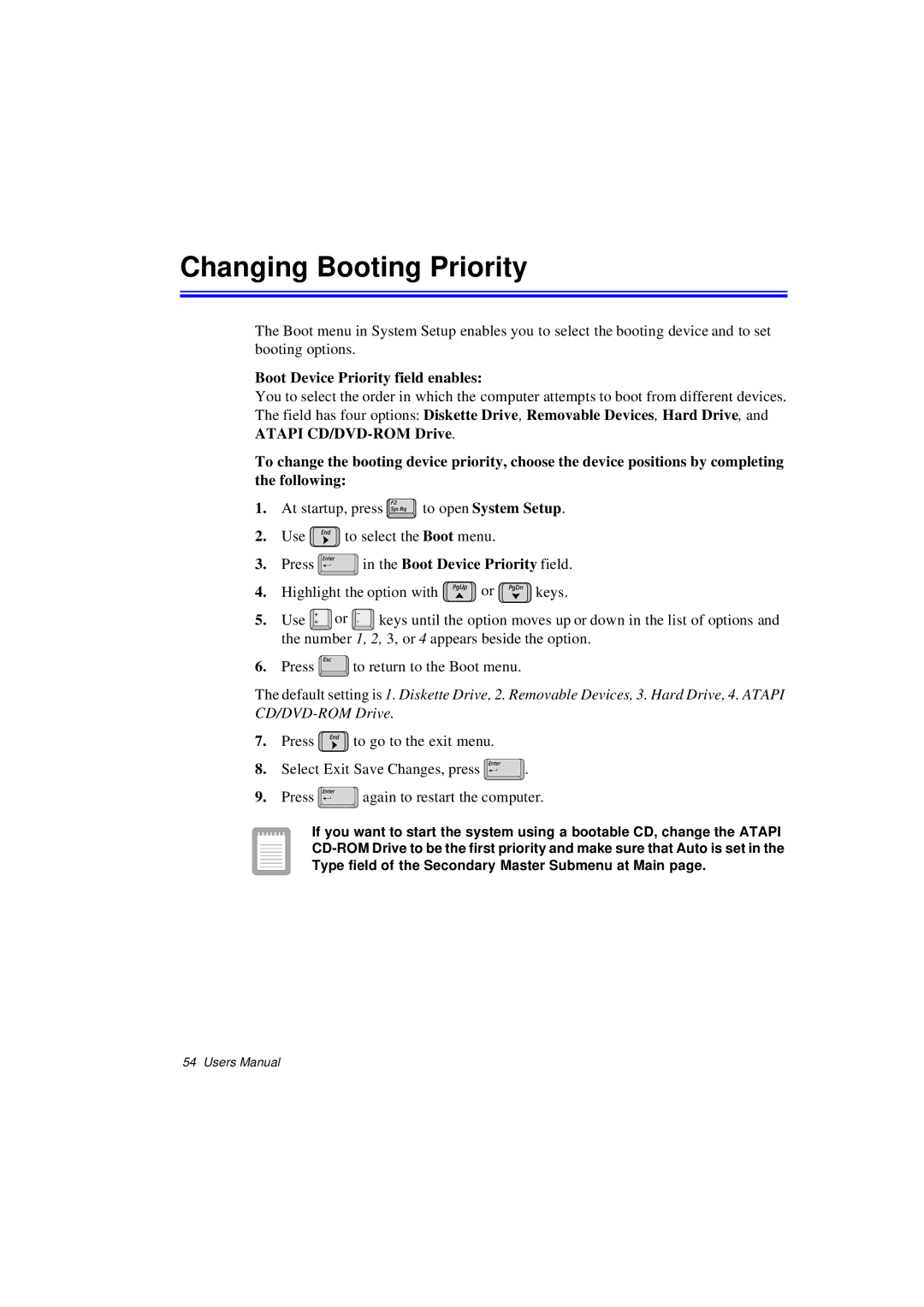 Samsung N760GN2005/SEF, N760GR2003/SEG, N760FS2023/SEG manual Changing Booting Priority, Boot Device Priority field enables 