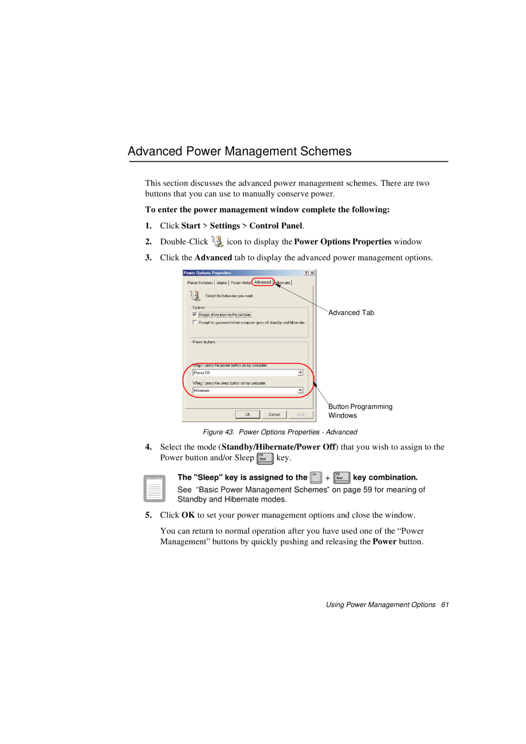 Samsung N760GR2004/SEG, N760GR2003/SEG Advanced Power Management Schemes, Sleep key is assigned to the + key combination 