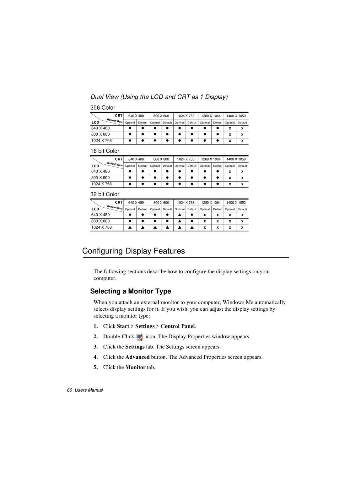 Samsung N760FS2024/SEF, N760GR2003/SEG, N760FS2023/SEG manual Configuring Display Features, Selecting a Monitor Type 