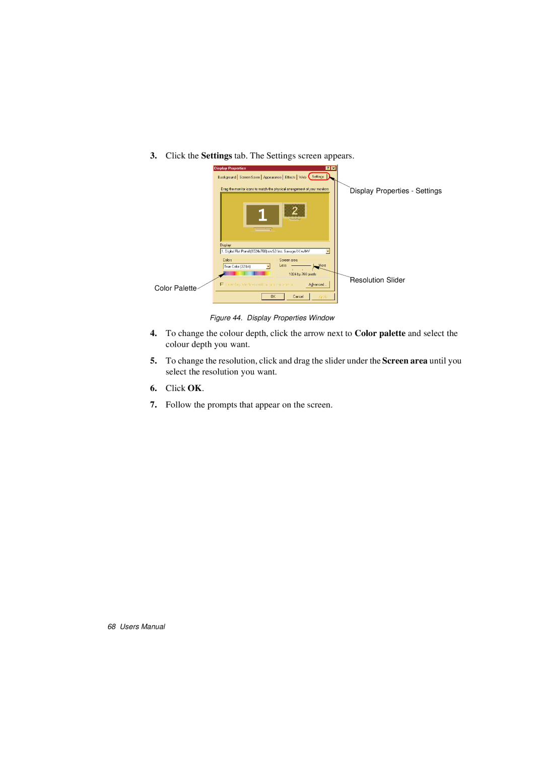 Samsung N760FN2022/SEF, N760GR2003/SEG, N760FS2023/SEG, N760FR2001/SEG, N760PJ2006/SEG manual Display Properties Window 