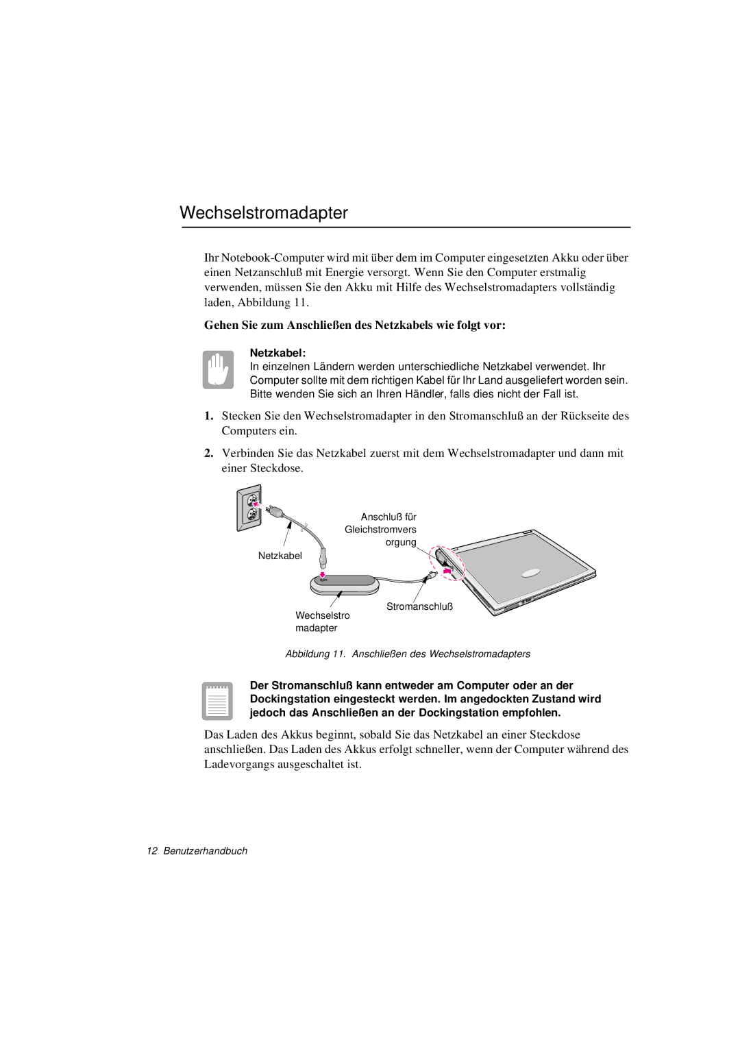 Samsung N760FS2022/SEG, N760GR2003/SEG manual Wechselstromadapter, Gehen Sie zum Anschließen des Netzkabels wie folgt vor 