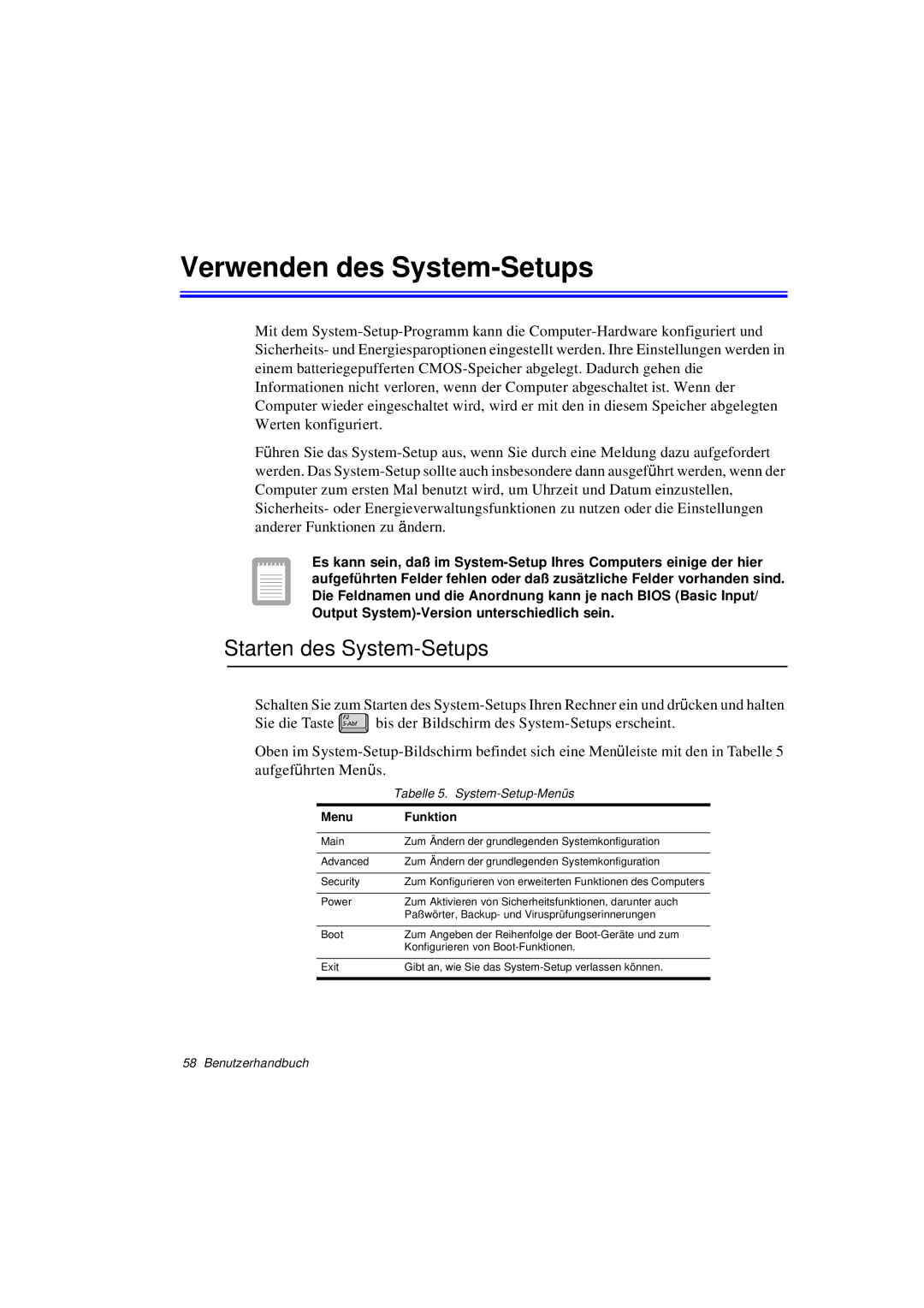 Samsung N760FR2001/SEG, N760GR2003/SEG, N760FS2023/SEG manual Verwenden des System-Setups, Starten des System-Setups 