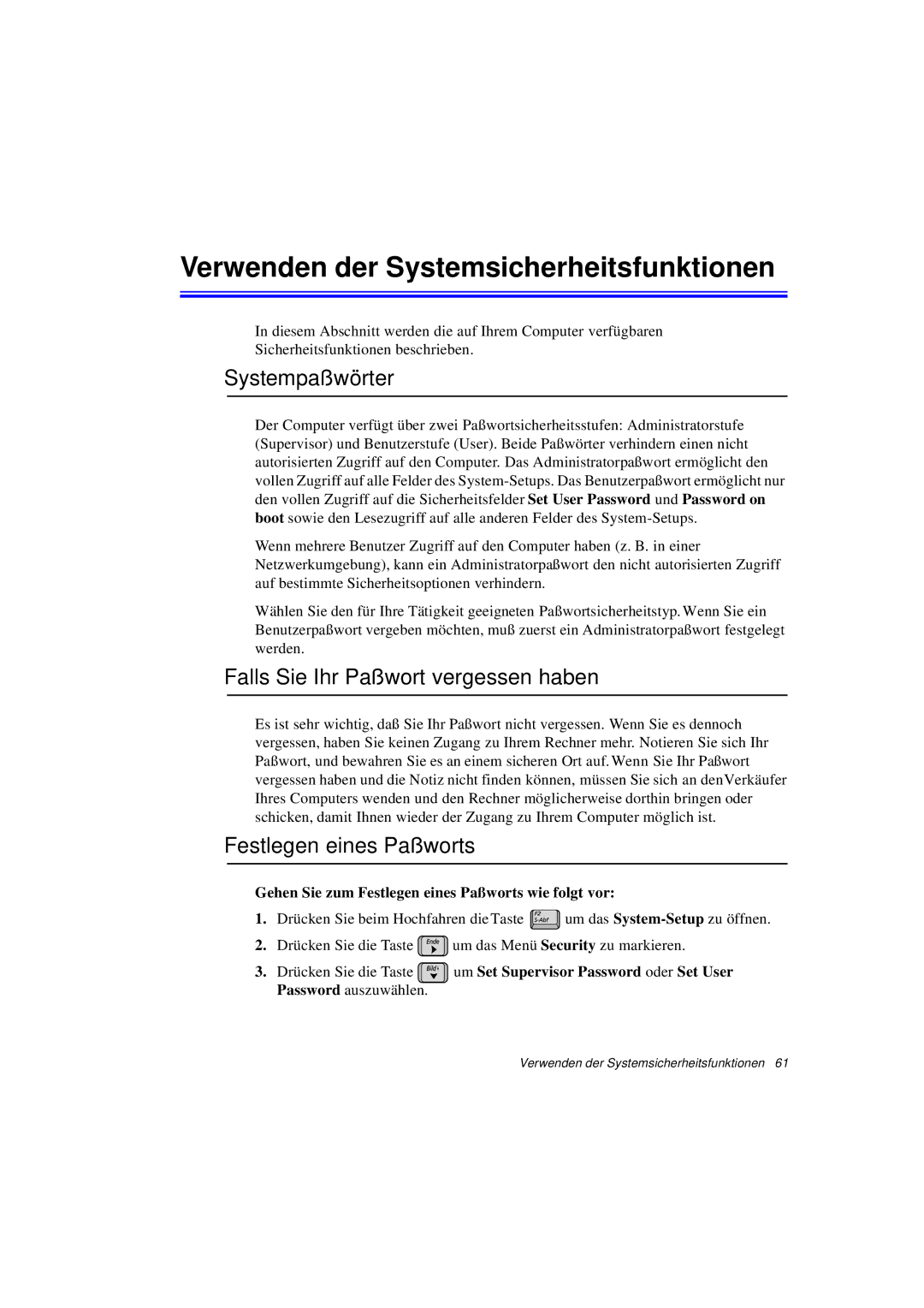 Samsung N760GR2004/SEG Verwenden der Systemsicherheitsfunktionen, Systempaßwörter, Falls Sie Ihr Paßwort vergessen haben 