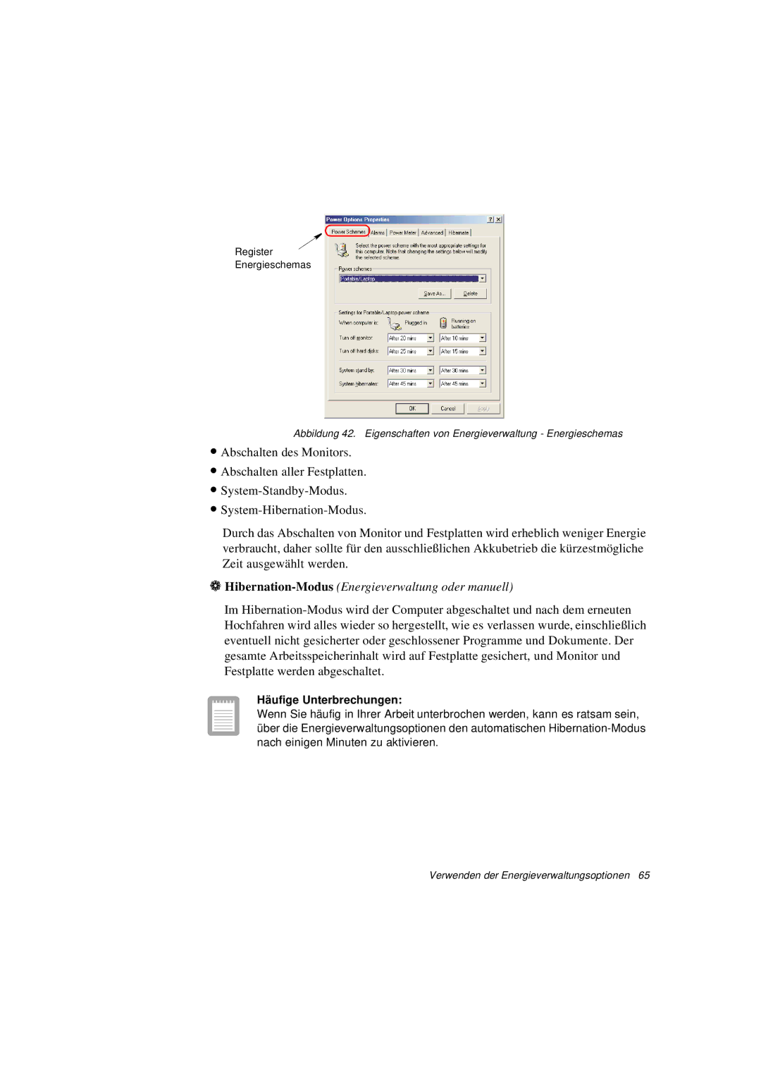 Samsung N760FS2023/SEG, N760GR2003/SEG, N760FS2022/SEG, N760FR2001/SEG manual Hibernation-ModusEnergieverwaltung oder manuell 