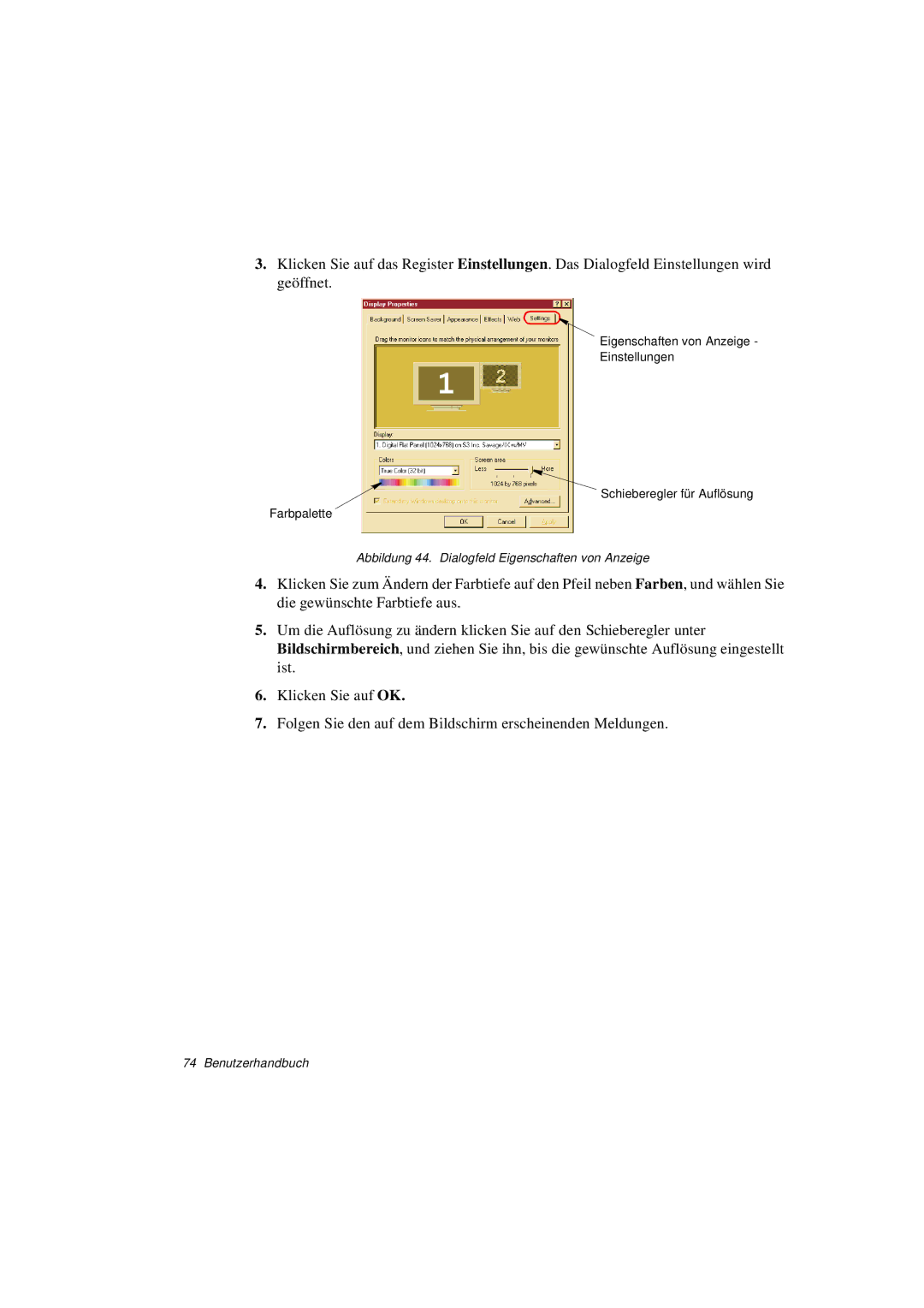 Samsung N760FS2023/SEG, N760GR2003/SEG, N760FS2022/SEG, N760FR2001/SEG Abbildung 44. Dialogfeld Eigenschaften von Anzeige 