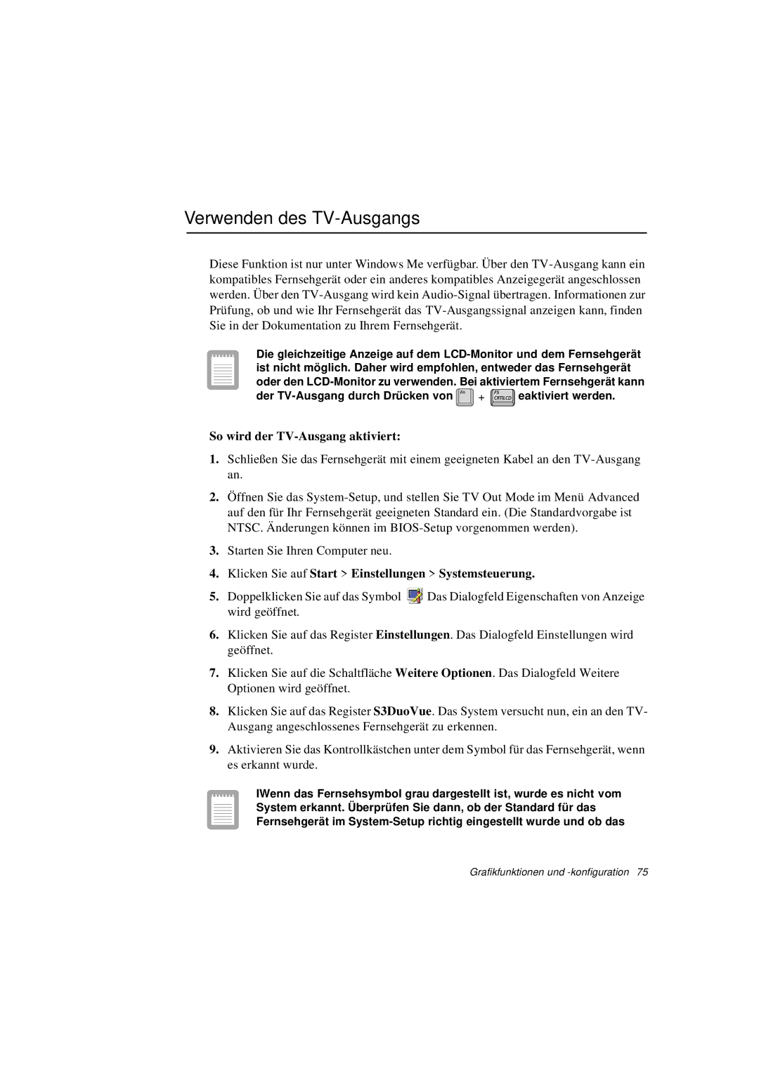 Samsung N760FS2022/SEG, N760GR2003/SEG, N760FS2023/SEG manual Verwenden des TV-Ausgangs, So wird der TV-Ausgang aktiviert 