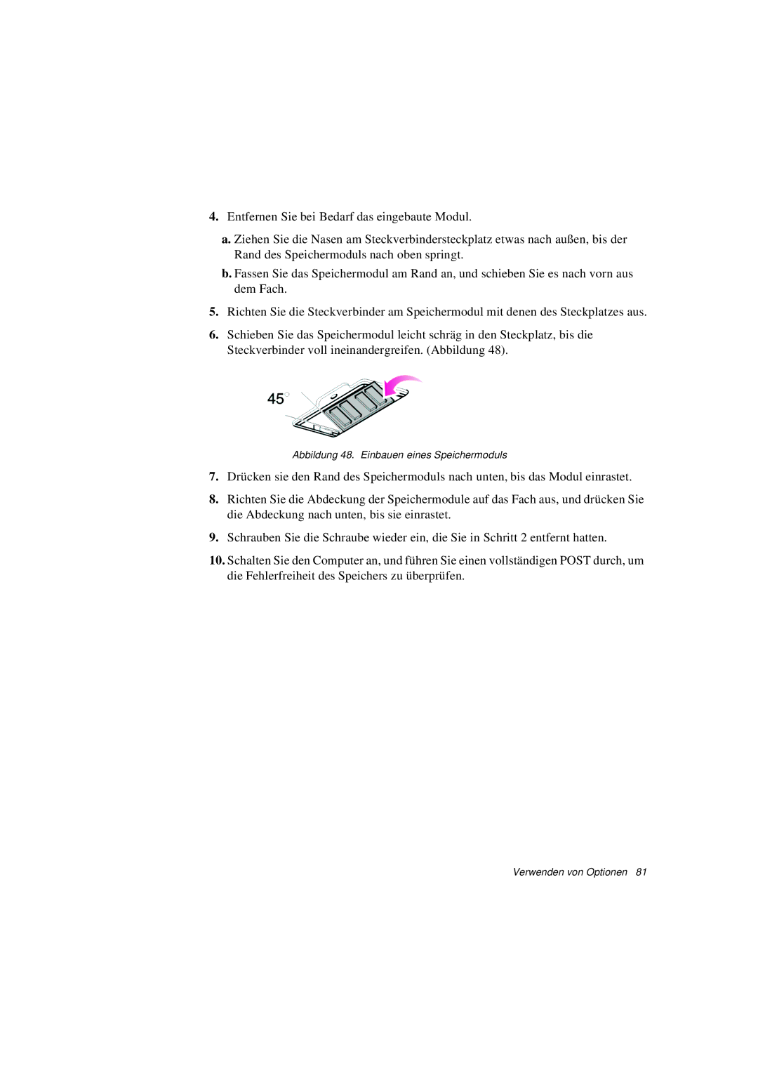 Samsung N760FS2023/SEF, N760GR2003/SEG, N760FS2023/SEG, N760FS2022/SEG manual Abbildung 48. Einbauen eines Speichermoduls 