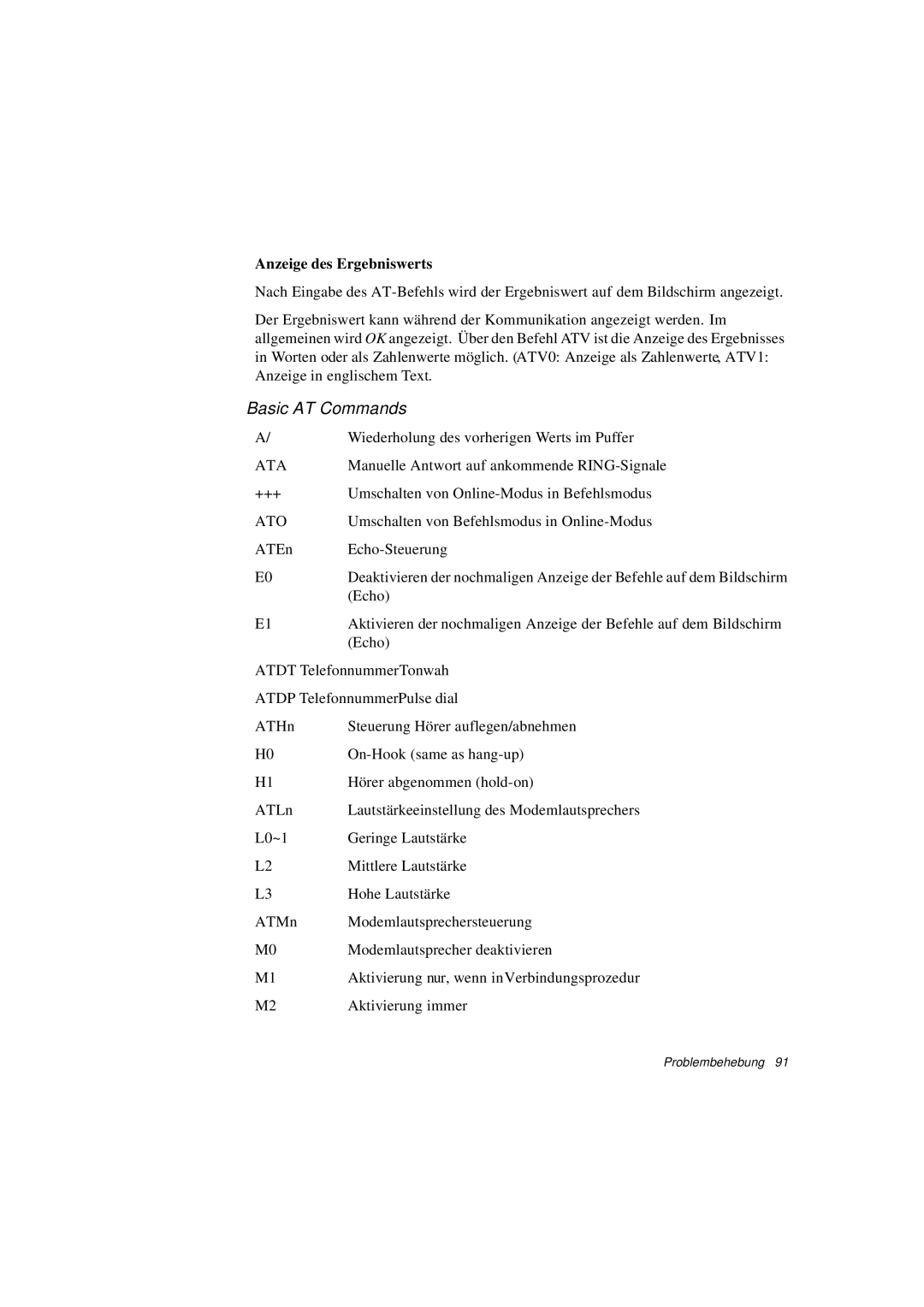 Samsung N760GR2003/SEG, N760FS2023/SEG, N760FS2022/SEG, N760FR2001/SEG manual Basic AT Commands, Anzeige des Ergebniswerts 