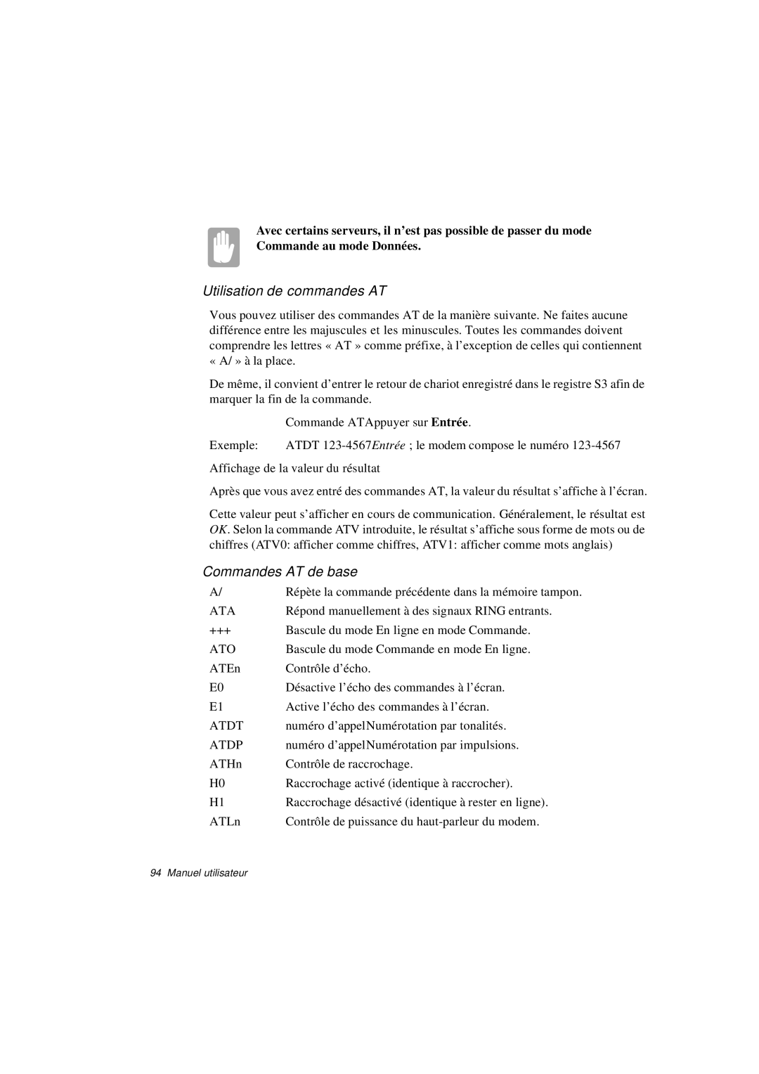 Samsung N760FS2028/SEF, N760PJ2008/SEF, N760PJ2005/SEF, N760GR2Z08/SEF, N760GR2004/SEF manual Utilisation de commandes AT 