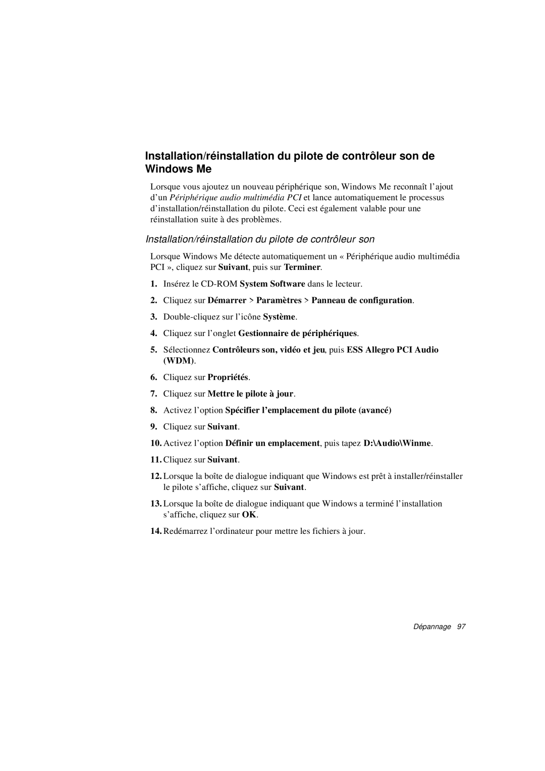 Samsung N760FS2023/SUK, N760PJ2008/SEF, N760PJ2005/SEF manual Installation/réinstallation du pilote de contrôleur son 