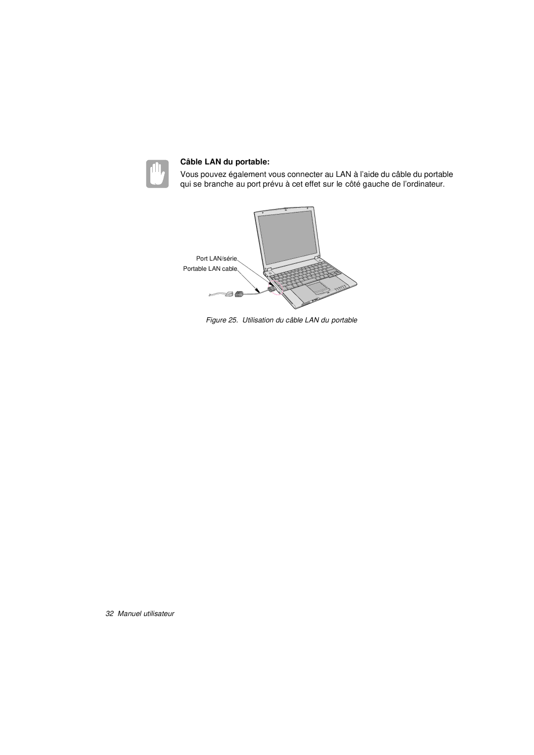 Samsung N760FS2028/SEF, N760PJ2008/SEF manual Câble LAN du portable, Utilisation du câble LAN du portable Manuel utilisateur 