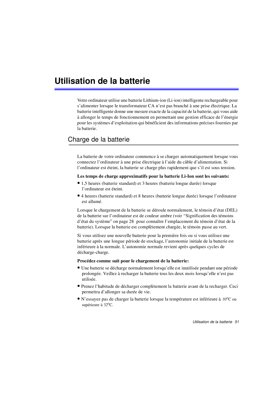 Samsung N760GN2005/SEF, N760PJ2008/SEF, N760PJ2005/SEF, N760GR2Z08/SEF Utilisation de la batterie, Charge de la batterie 