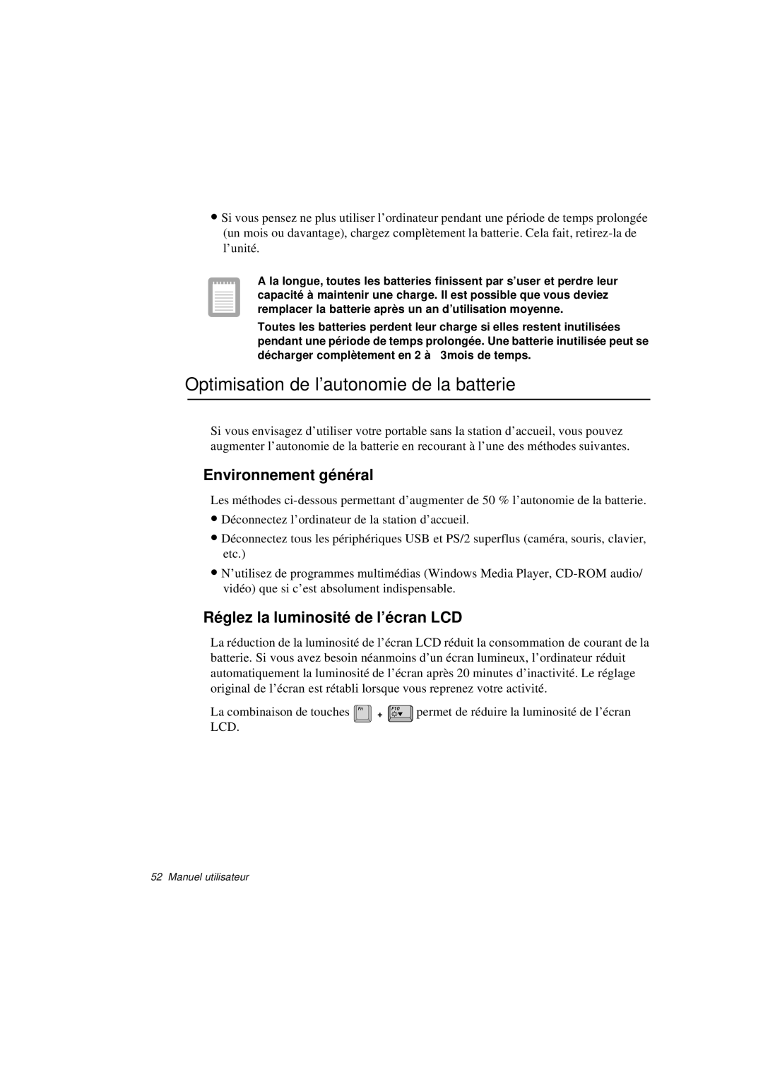 Samsung N760GN2002/SEF, N760PJ2008/SEF, N760PJ2005/SEF Optimisation de l’autonomie de la batterie, Environnement général 