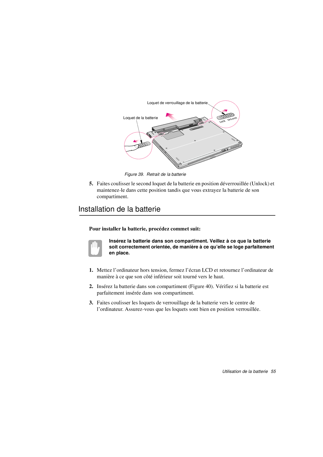 Samsung N760PJ2005/SEF, N760PJ2008/SEF manual Pour installer la batterie, procédez commet suit, Retrait de la batterie 