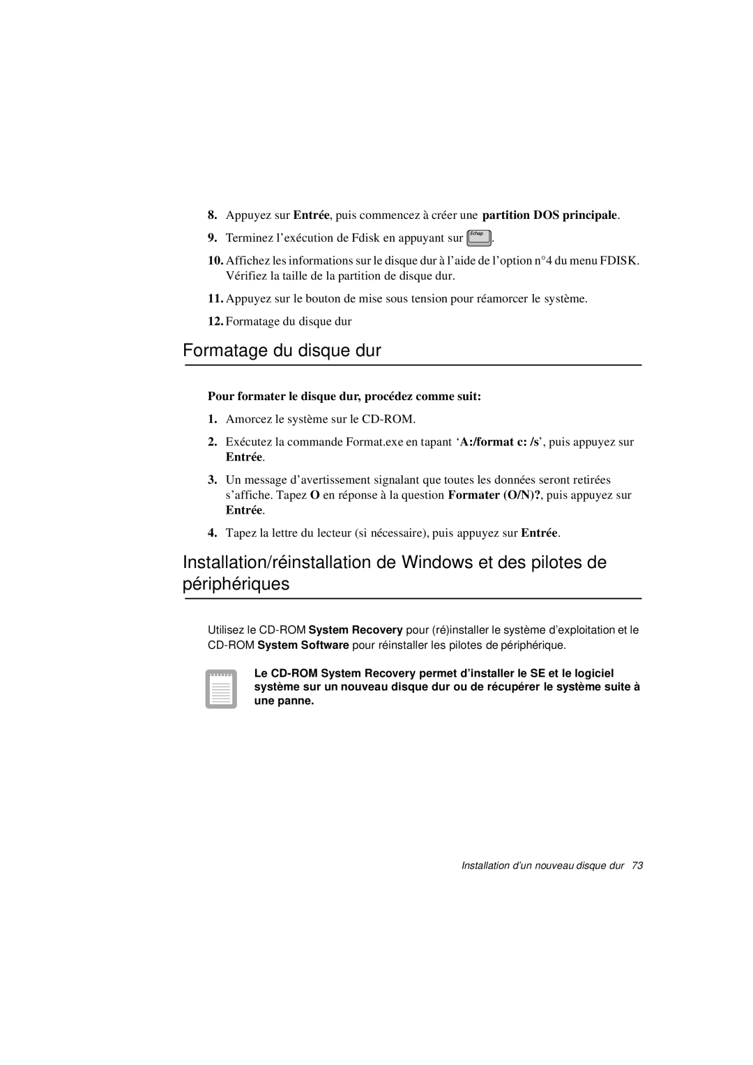 Samsung N760GN2003/SEF, N760PJ2008/SEF manual Formatage du disque dur, Pour formater le disque dur, procédez comme suit 