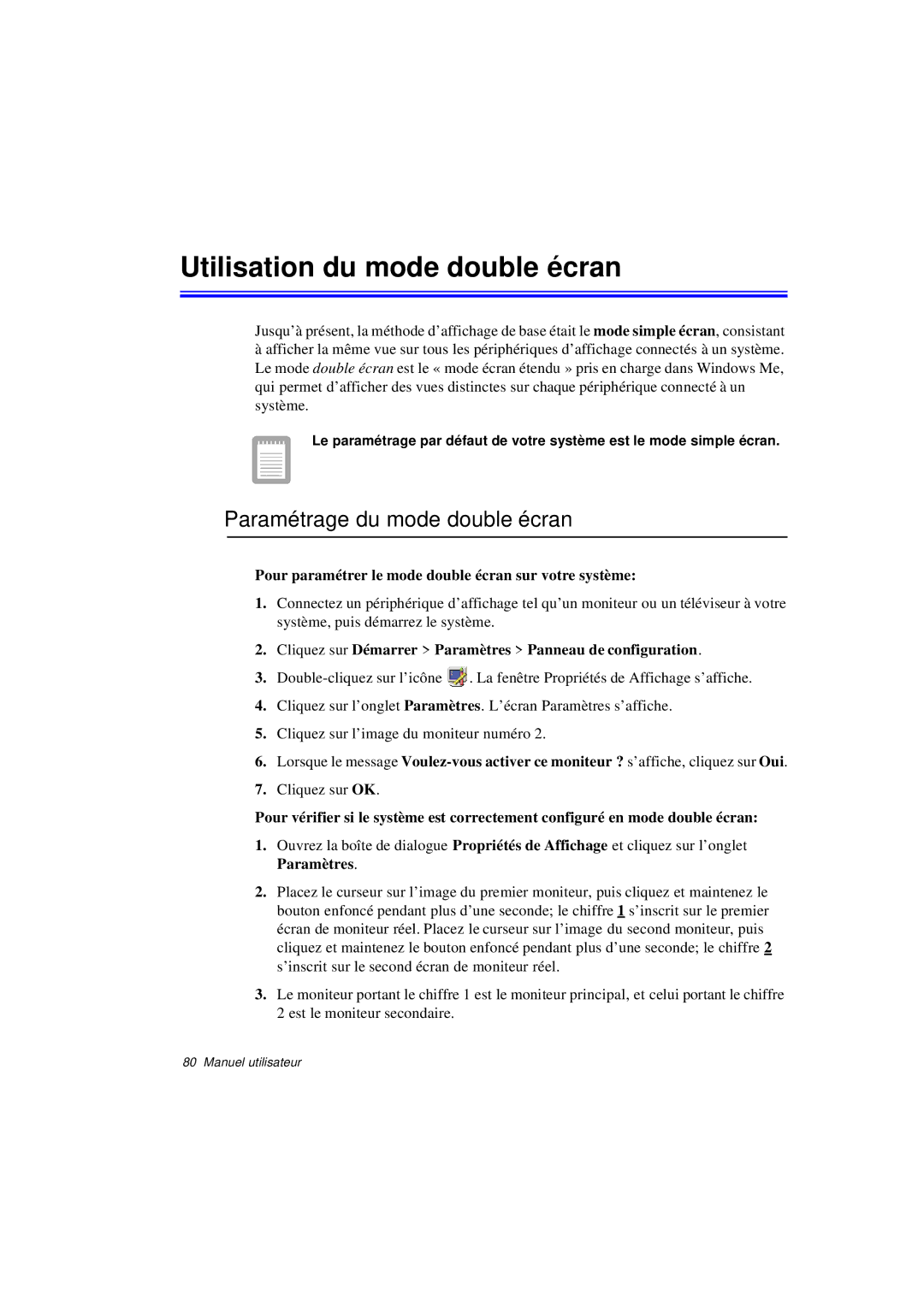 Samsung N760GR2004/SUK, N760PJ2008/SEF, N760PJ2005/SEF Utilisation du mode double é cran, Paramétrage du mode double écran 