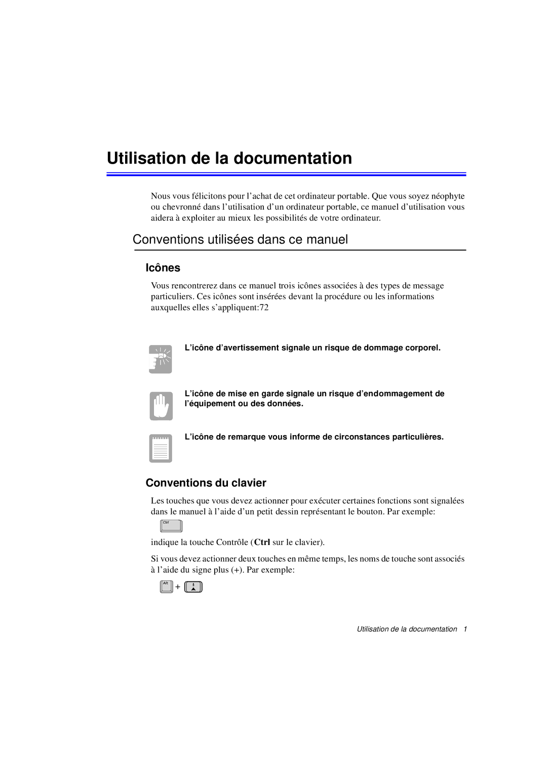 Samsung N760FS2028/SEF, N760PJ2008/SEF manual Utilisation de la documentation, Conventions utilisées dans ce manuel, Icônes 