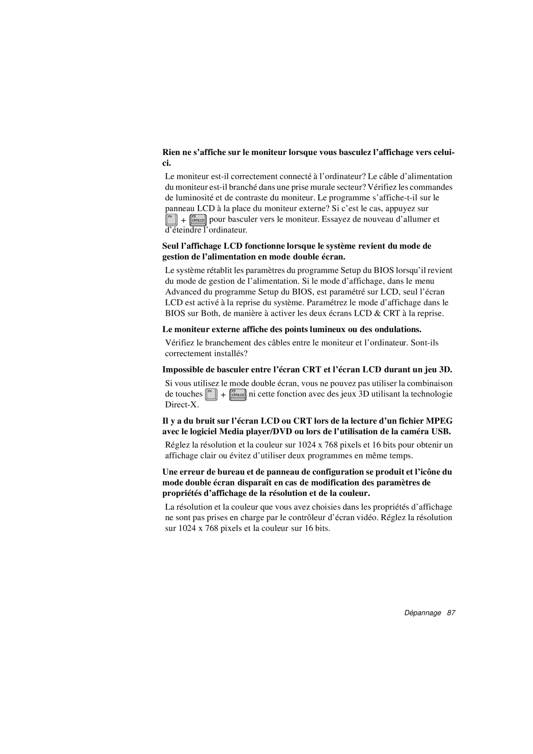 Samsung N760GR2Z08/SEF, N760PJ2008/SEF, N760PJ2005/SEF, N760GR2004/SEF, N760FS2024/SEF, N760FN2024/SEF manual Dépannage 