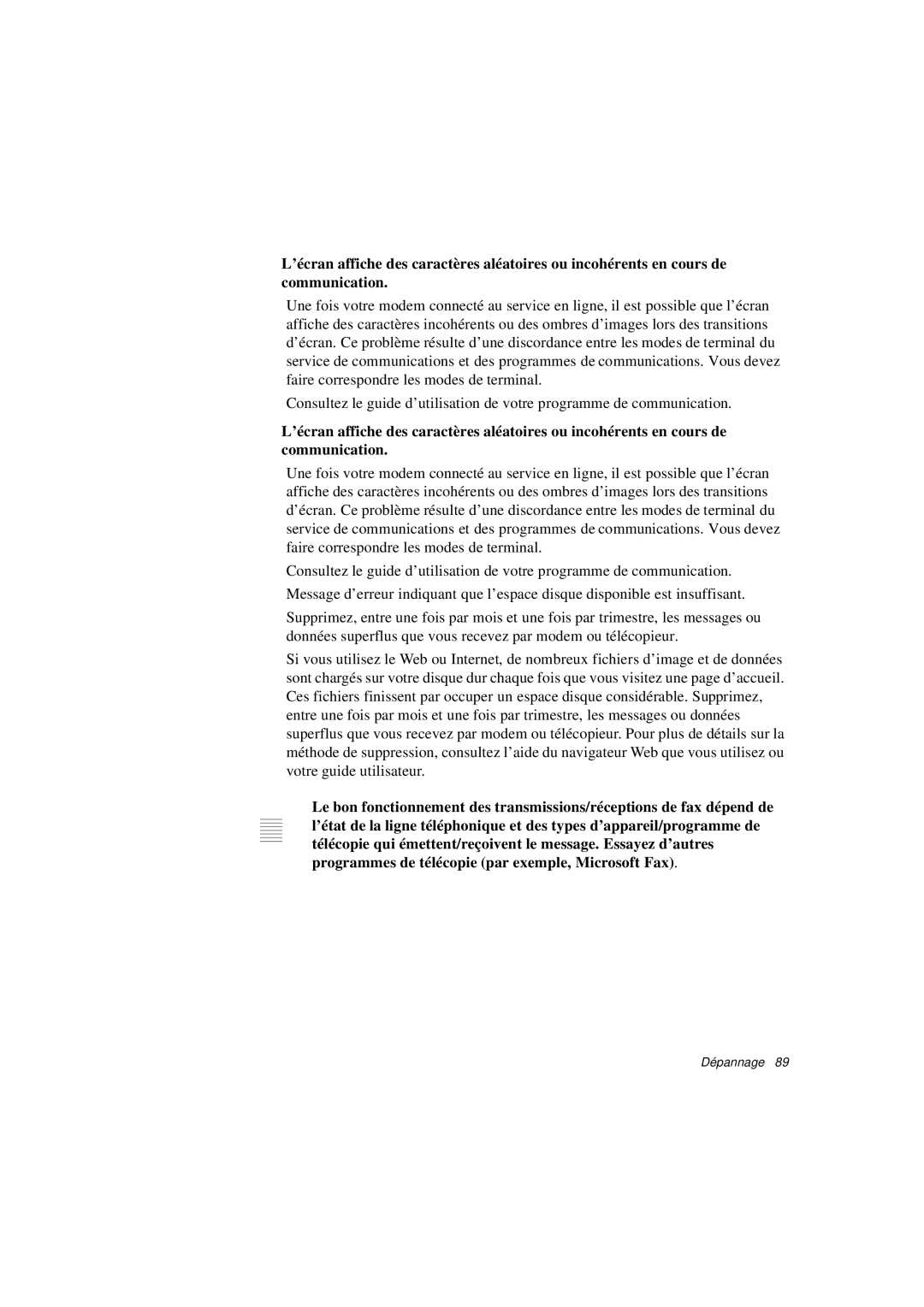 Samsung N760FS2024/SEF, N760PJ2008/SEF, N760PJ2005/SEF, N760GR2Z08/SEF, N760GR2004/SEF, N760FN2024/SEF manual Dépannage 