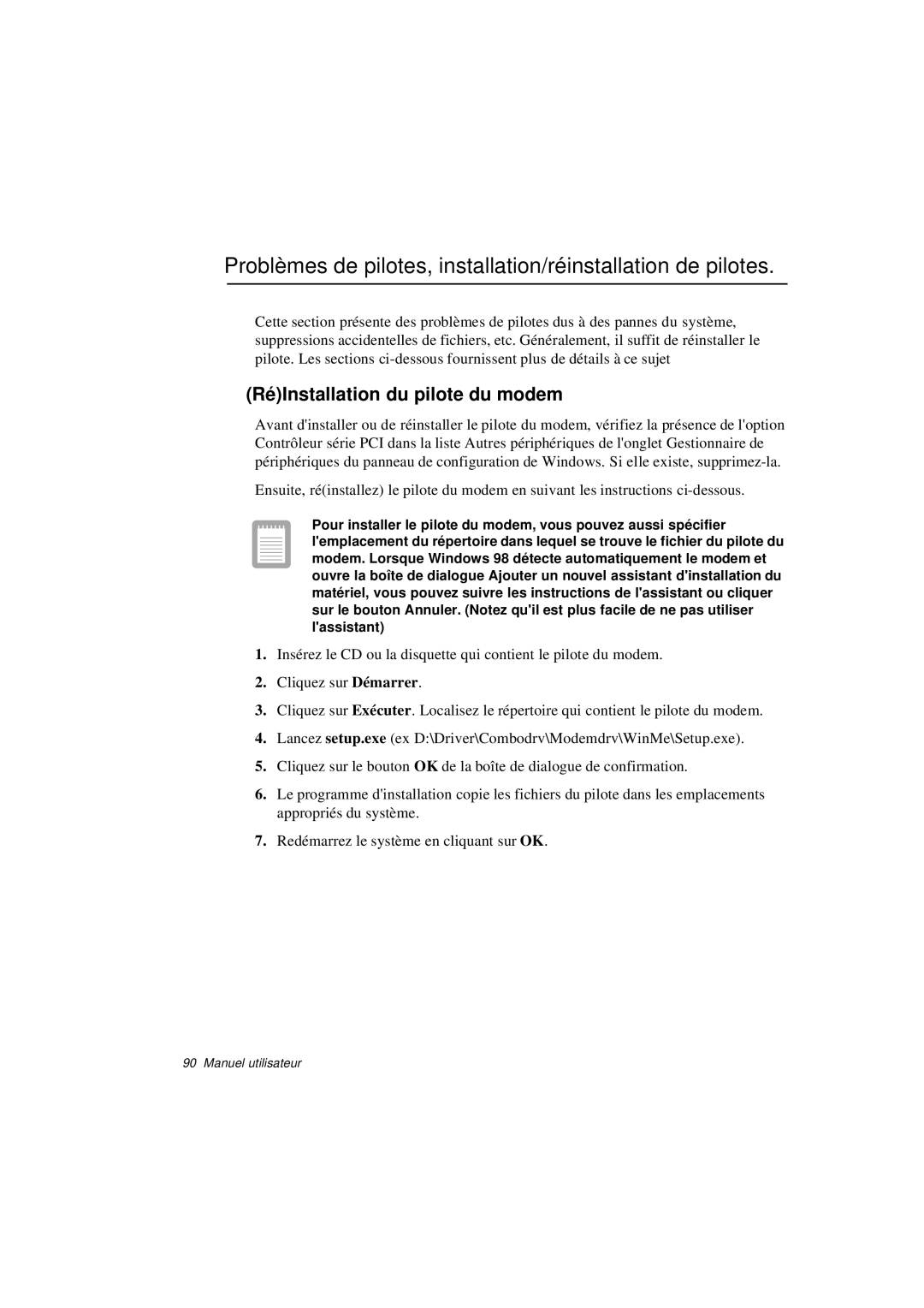 Samsung N760FN2024/SEF Problèmes de pilotes, installation/réinstallation de pilotes, RéInstallation du pilote du modem 