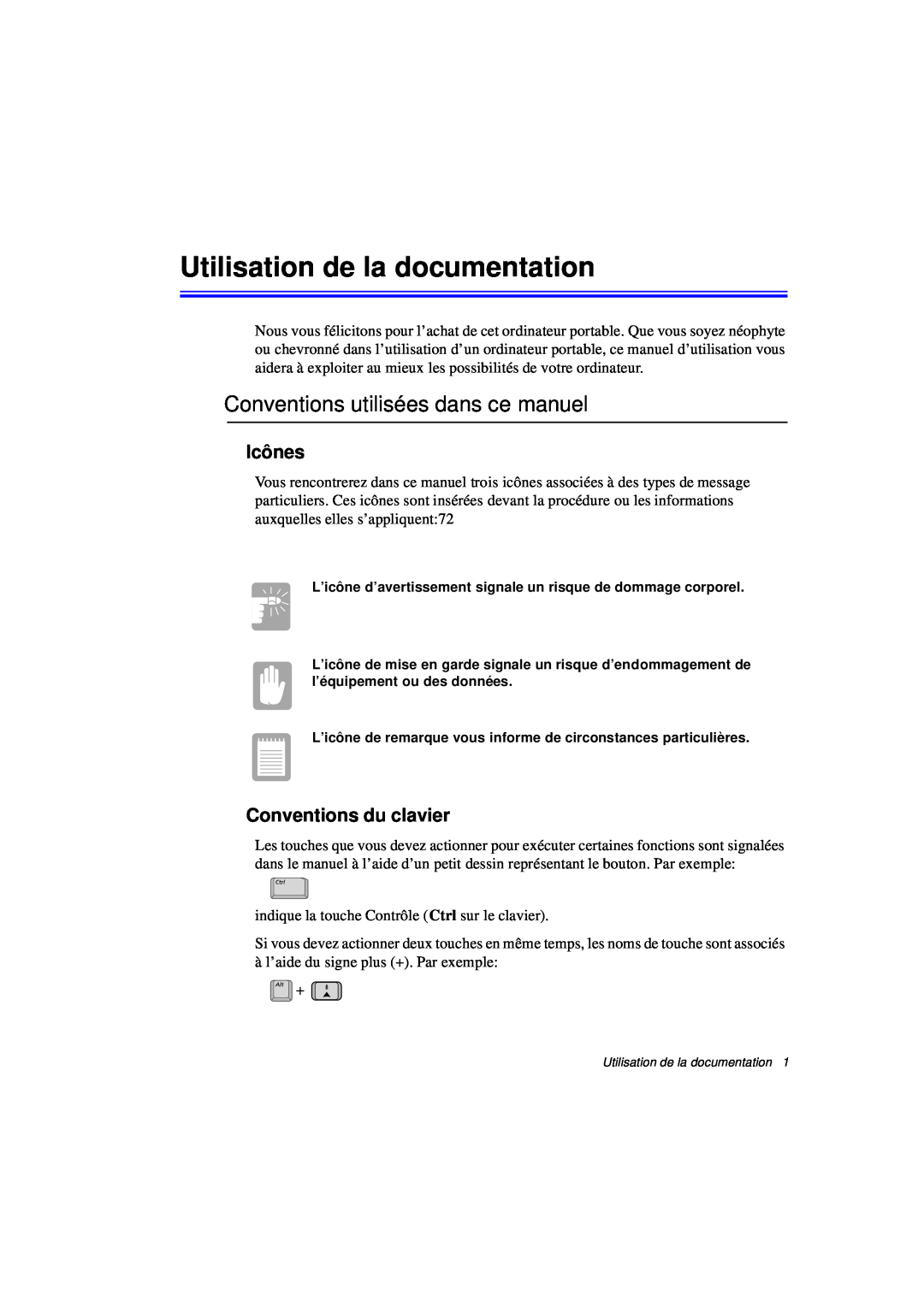 Samsung N760FS2028/SEF, N760PJ2008/SEF manual Utilisation de la documentation, Conventions utilisées dans ce manuel, Icônes 