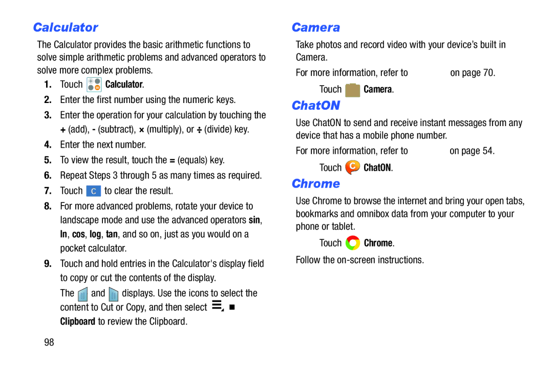 Samsung n/a user manual Chrome, Touch Calculator 