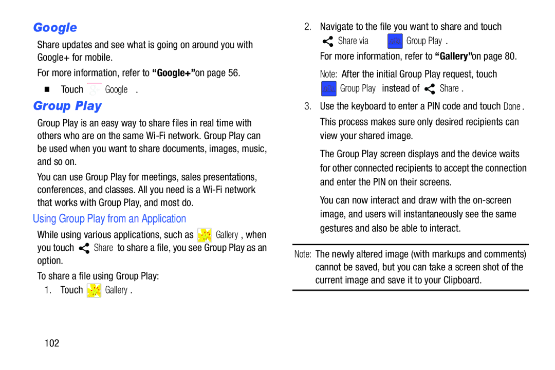 Samsung n/a Using Group Play from an Application,  Touch Google+, Share via Group Play, Group Play instead of Share 