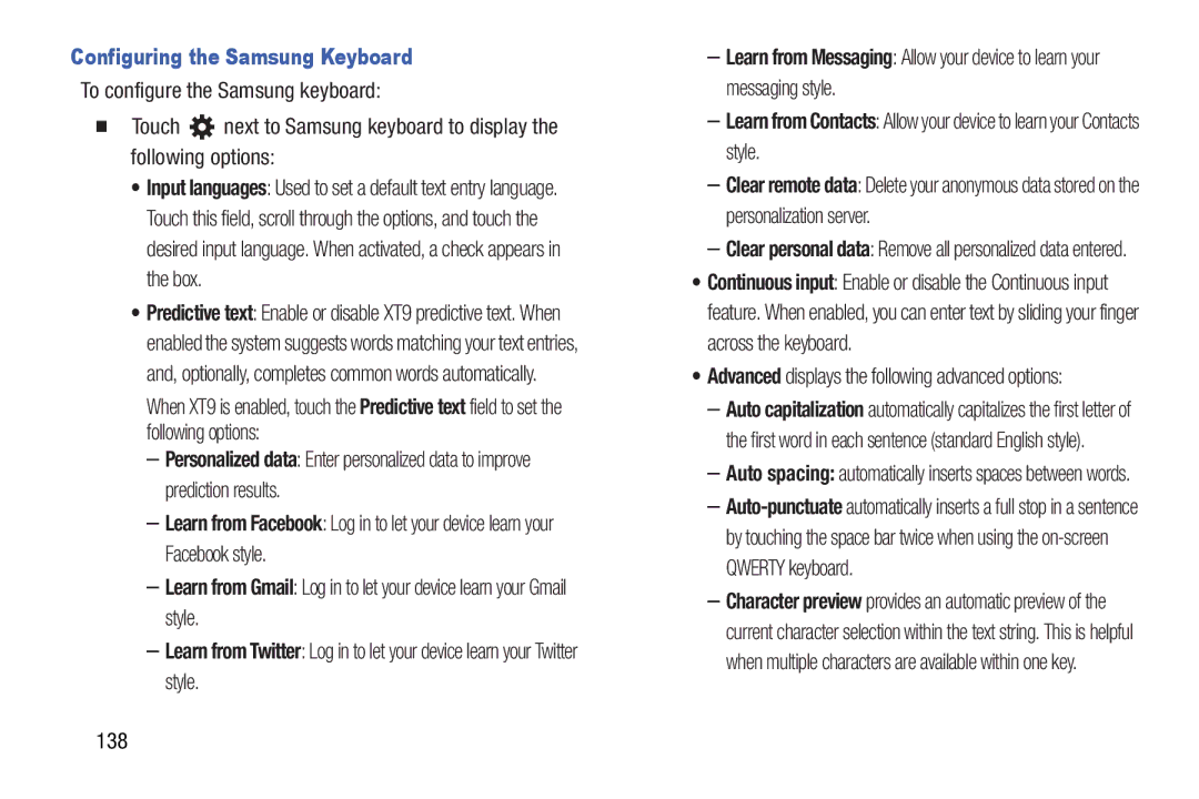 Samsung n/a user manual 138, Advanced displays the following advanced options 