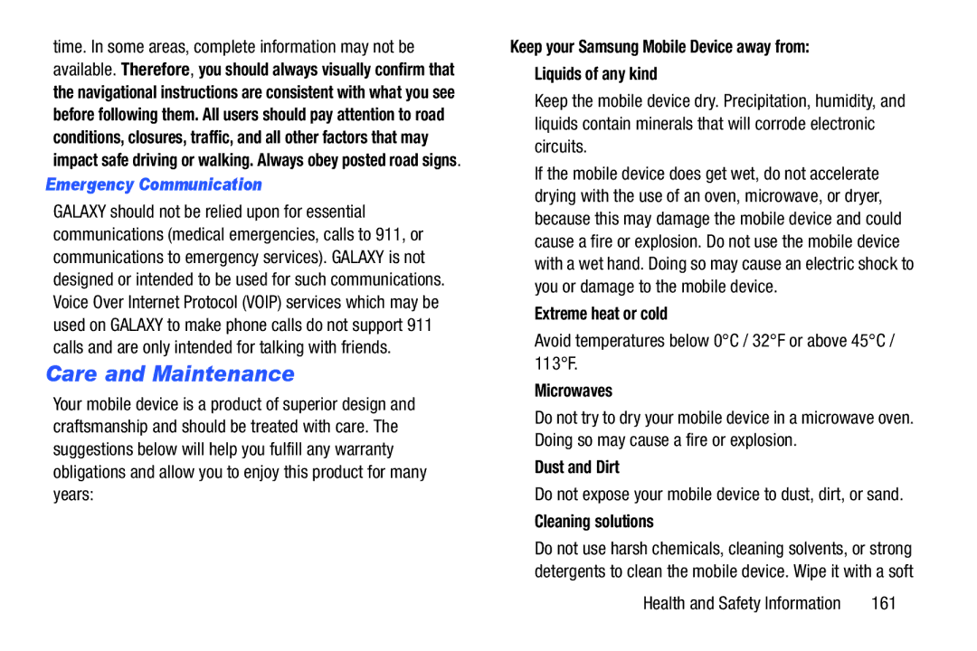 Samsung n/a user manual Care and Maintenance, Emergency Communication 