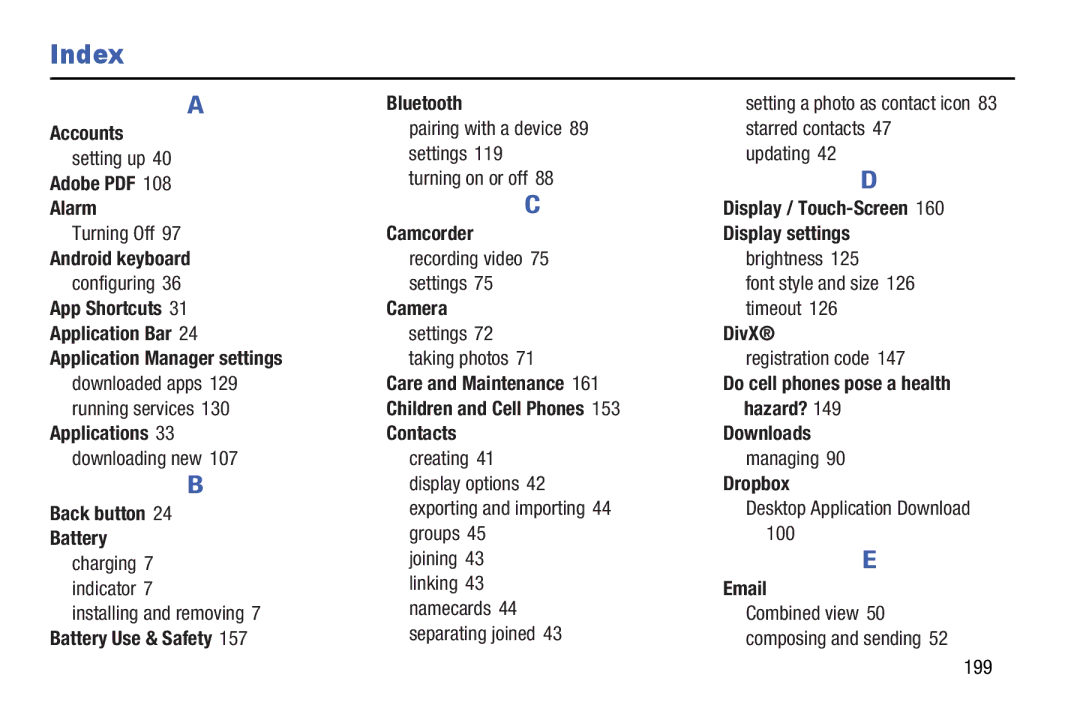 Samsung n/a user manual Index 