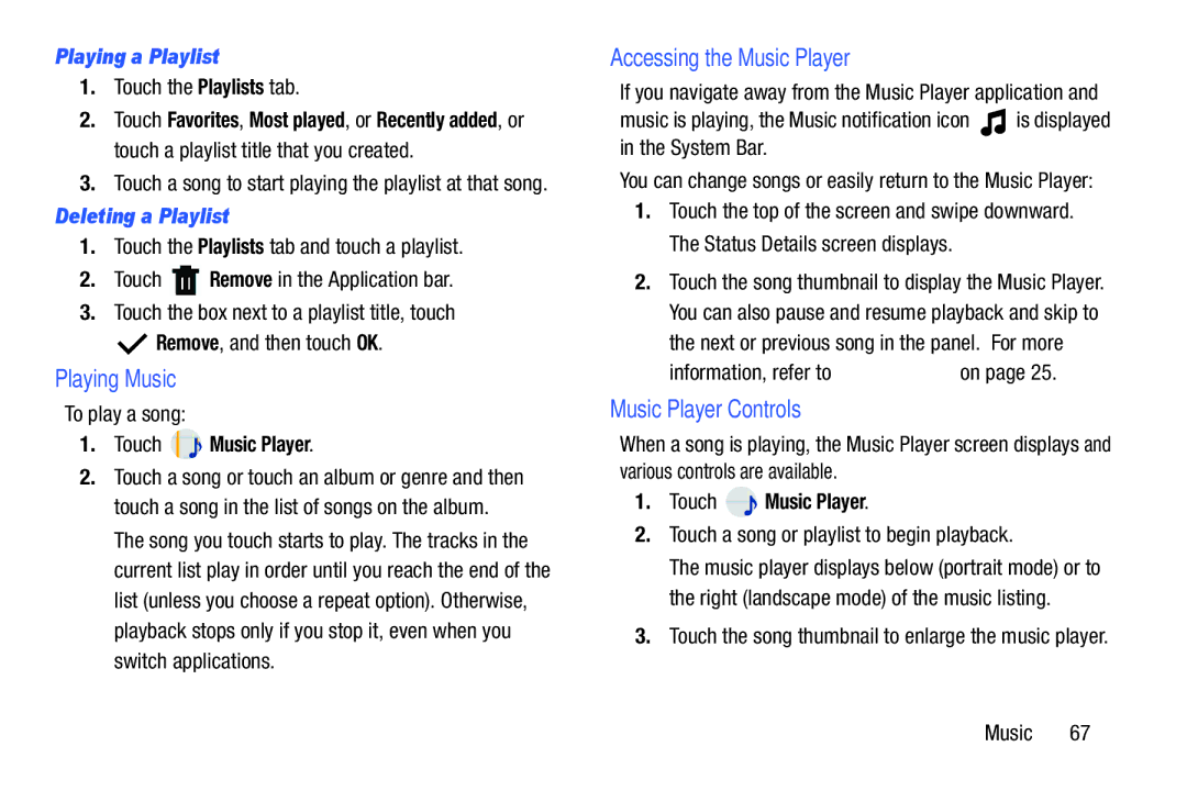 Samsung n/a user manual Accessing the Music Player, Music Player Controls, Playing a Playlist, Deleting a Playlist 