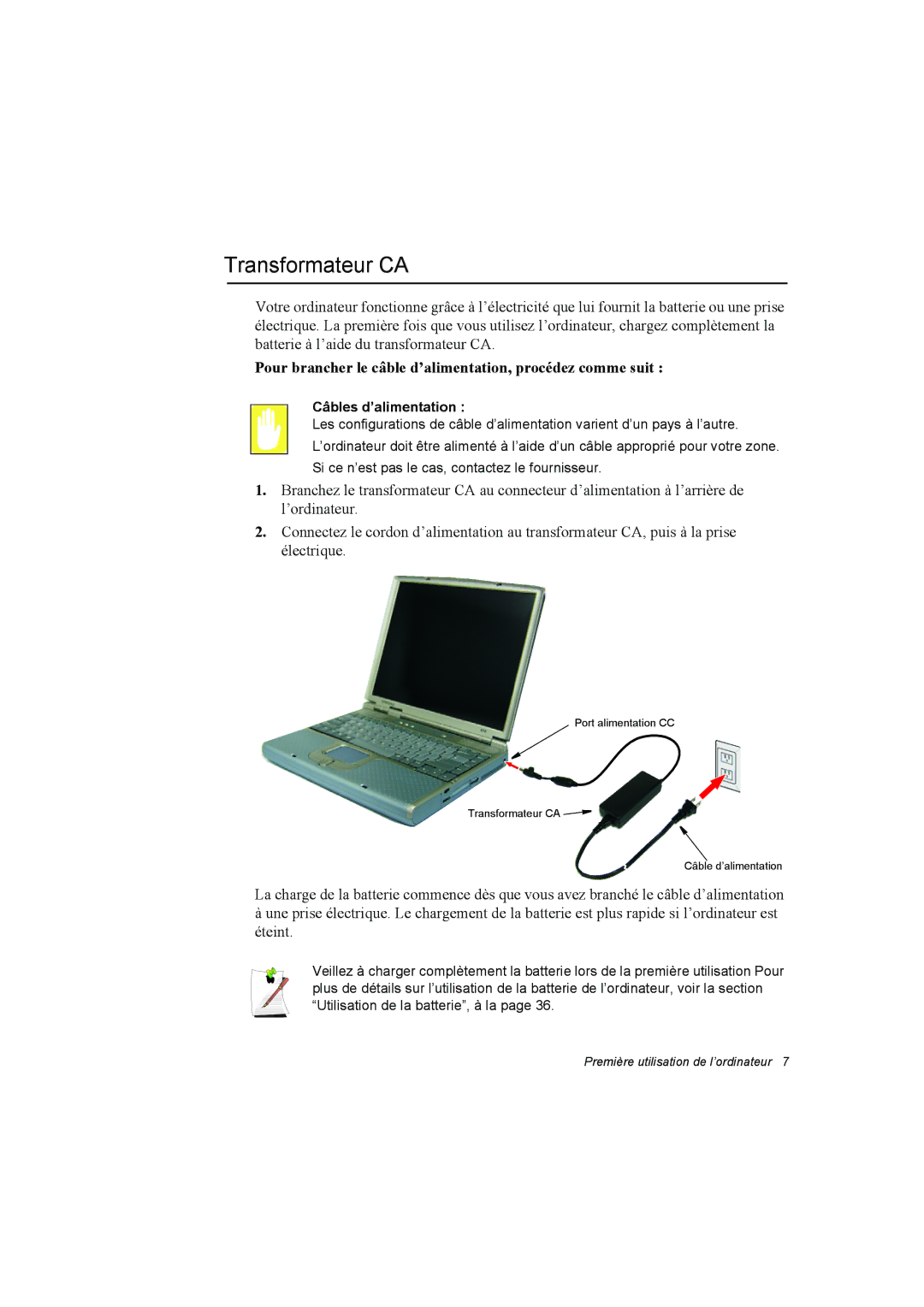 Samsung NA10DJ0002/SEF, NA10AJ0041/SEF manual Transformateur CA, Pour brancher le câble d’alimentation, procédez comme suit 