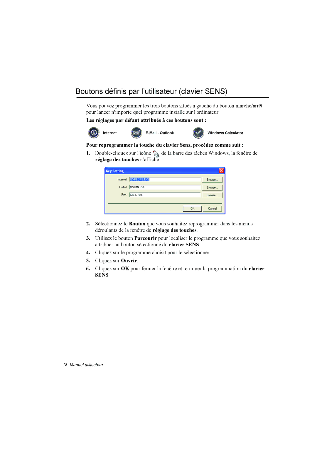 Samsung NA10AJ0001/SEF, NA10AJ0041/SEF, NA10AH0046/SEF, NA10DJ0002/SEF manual Boutons définis par l’utilisateur clavier Sens 