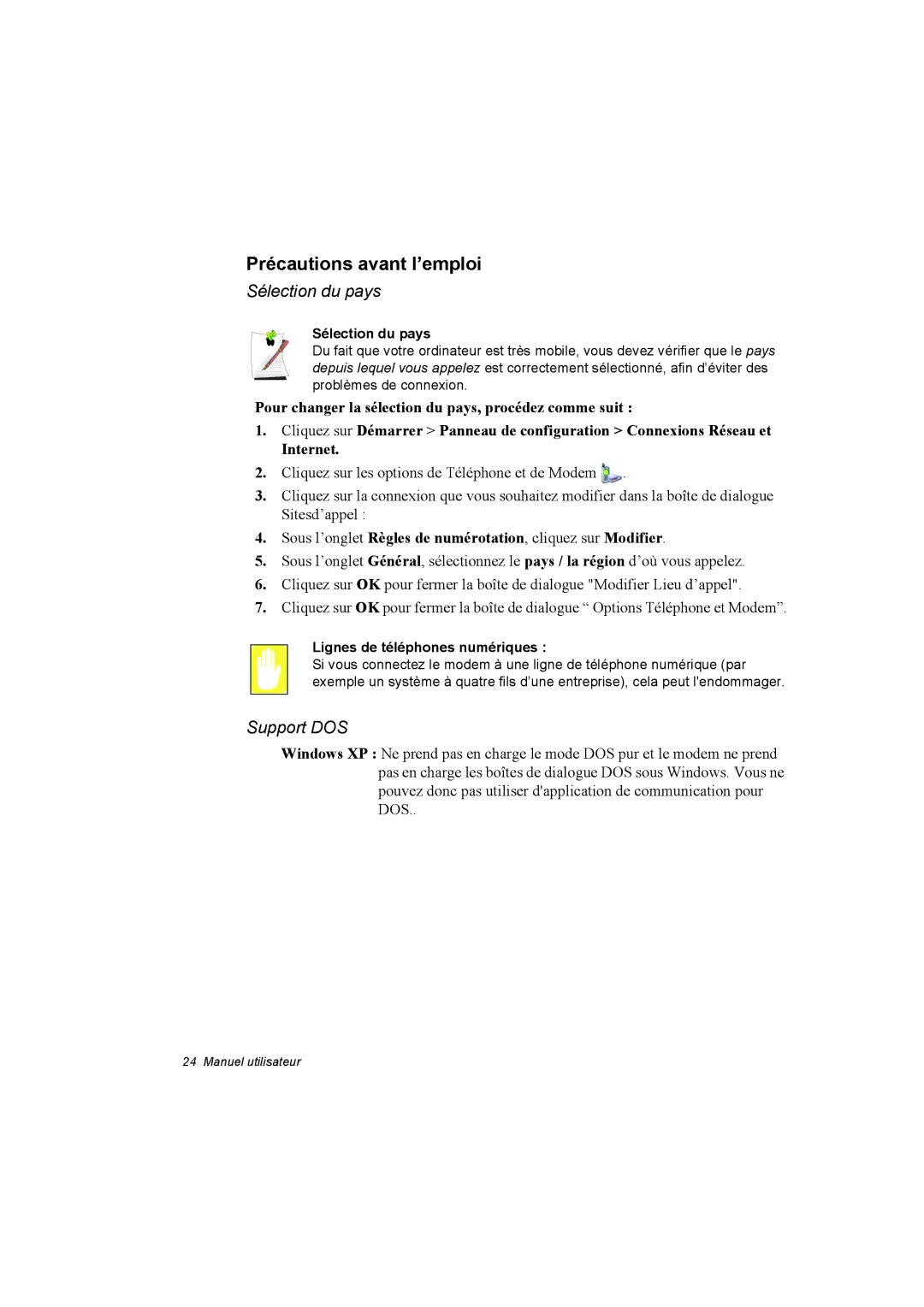 Samsung NA10DH00HT/SUK manual Précautions avant l’emploi, Sous l’onglet Règles de numérotation, cliquez sur Modifier 