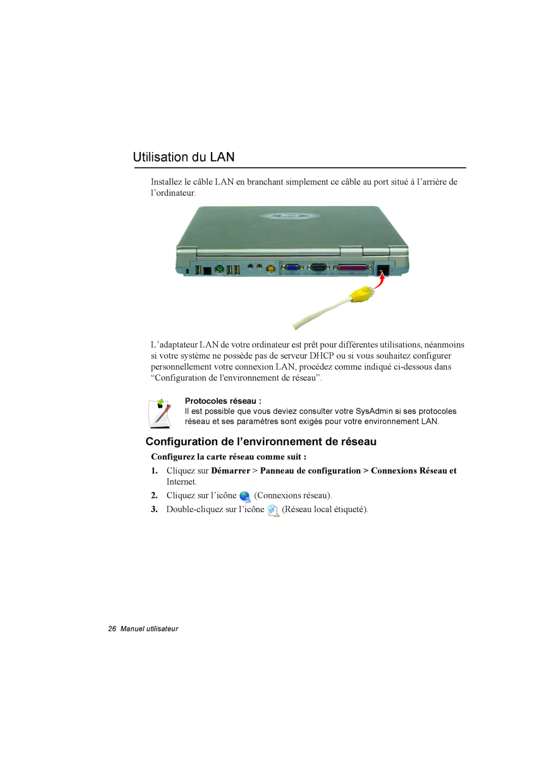 Samsung NA10XJ0001/SEF, NA10AJ0041/SEF Utilisation du LAN, Configuration de l’environnement de réseau, Protocoles réseau 