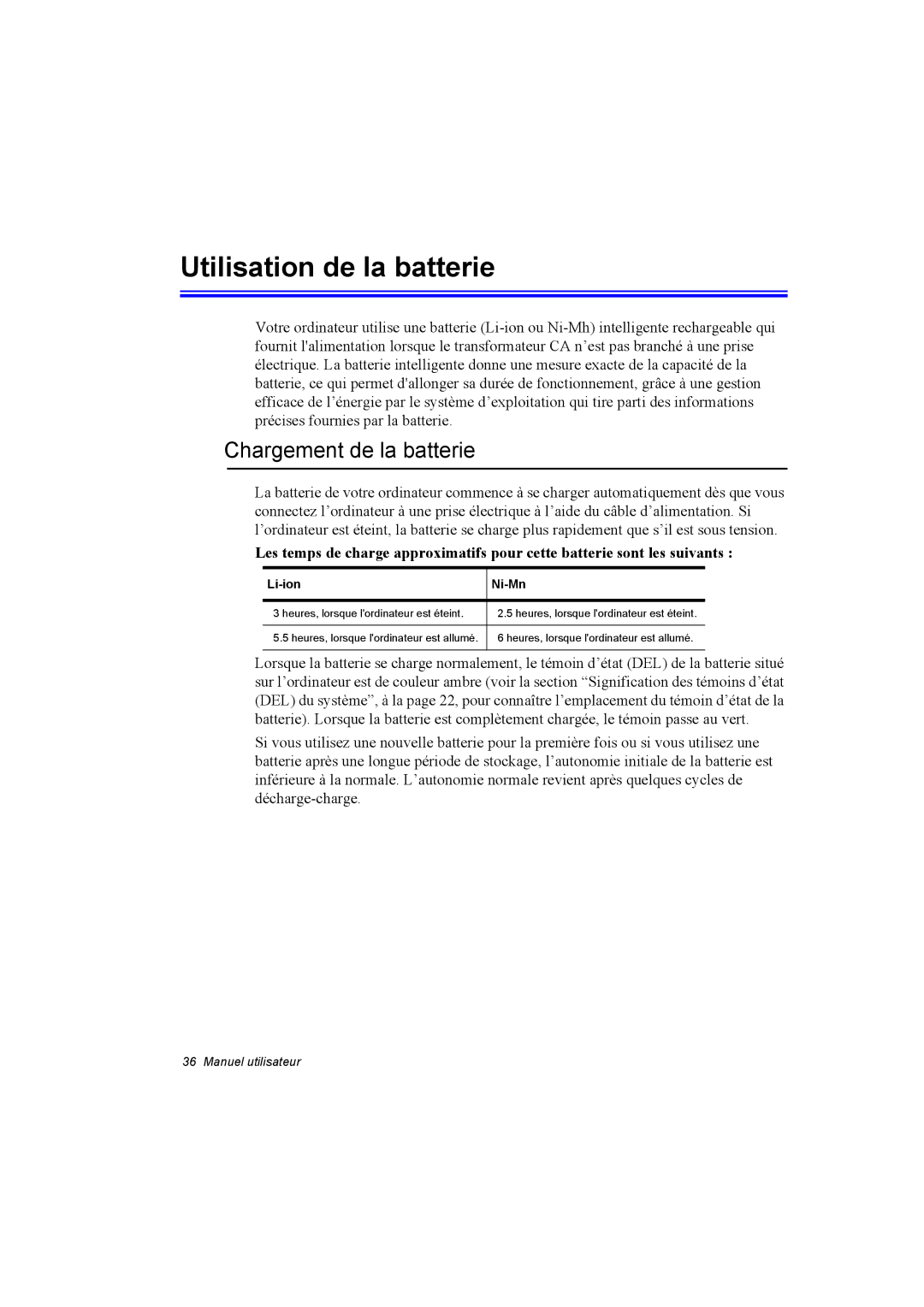 Samsung NA10XQ0001/SEF, NA10AJ0041/SEF, NA10AJ0001/SEF, NA10AH0046/SEF Utilisation de la batterie, Chargement de la batterie 