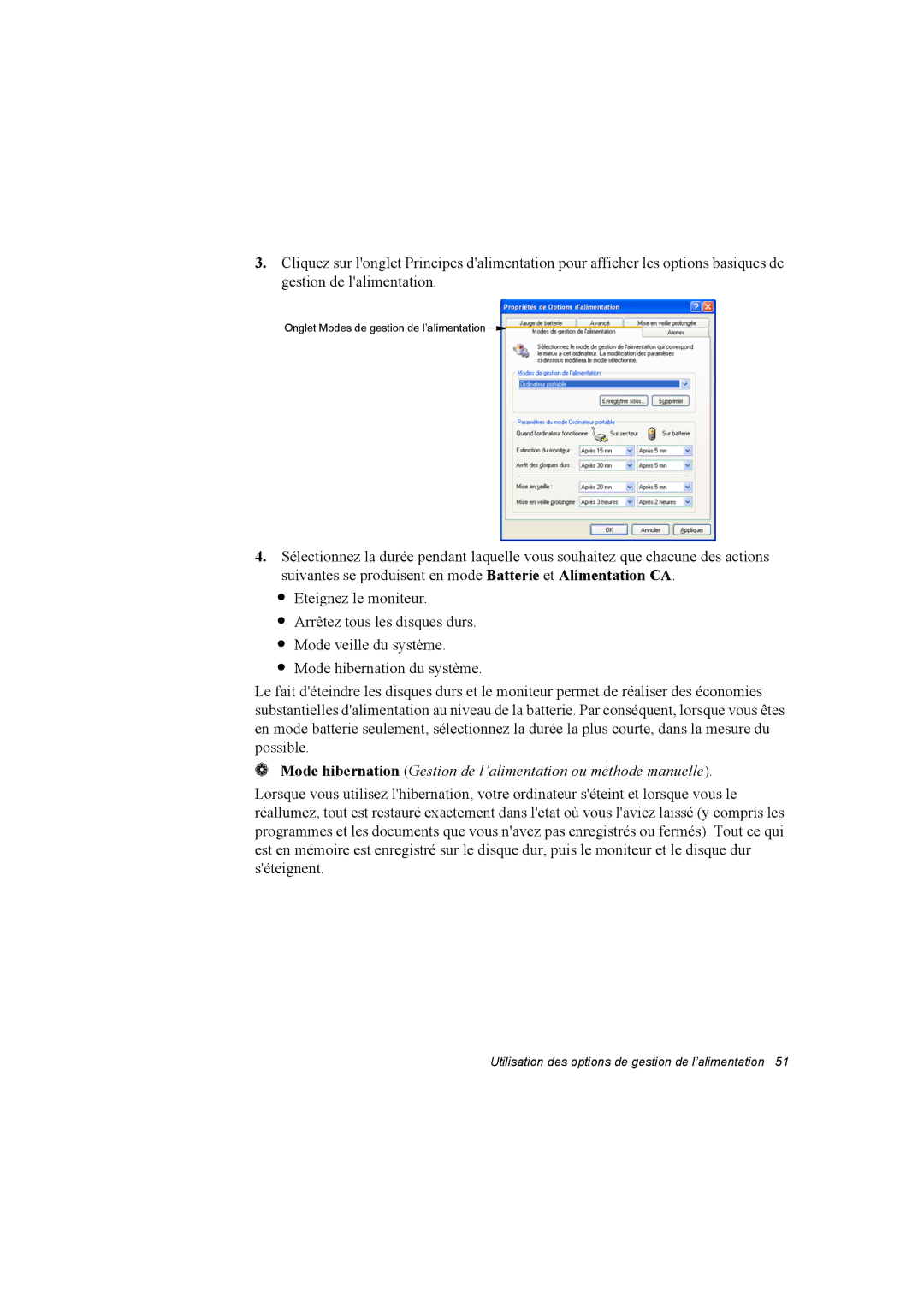 Samsung NA10AJ004D/SEF, NA10AJ0041/SEF, NA10AJ0001/SEF, NA10AH0046/SEF Utilisation des options de gestion de l’alimentation 