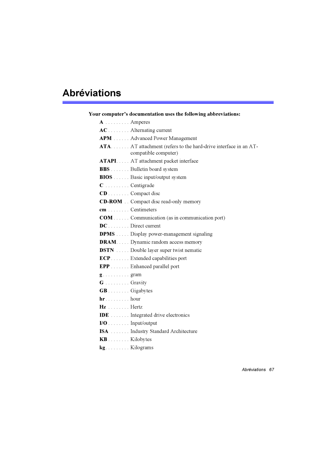 Samsung NA10DH00G5/SEF, NA10AJ0041/SEF, NA10AJ0001/SEF, NA10AH0046/SEF, NA10DJ0002/SEF, NA10DH00HT/SEF manual Abréviations 