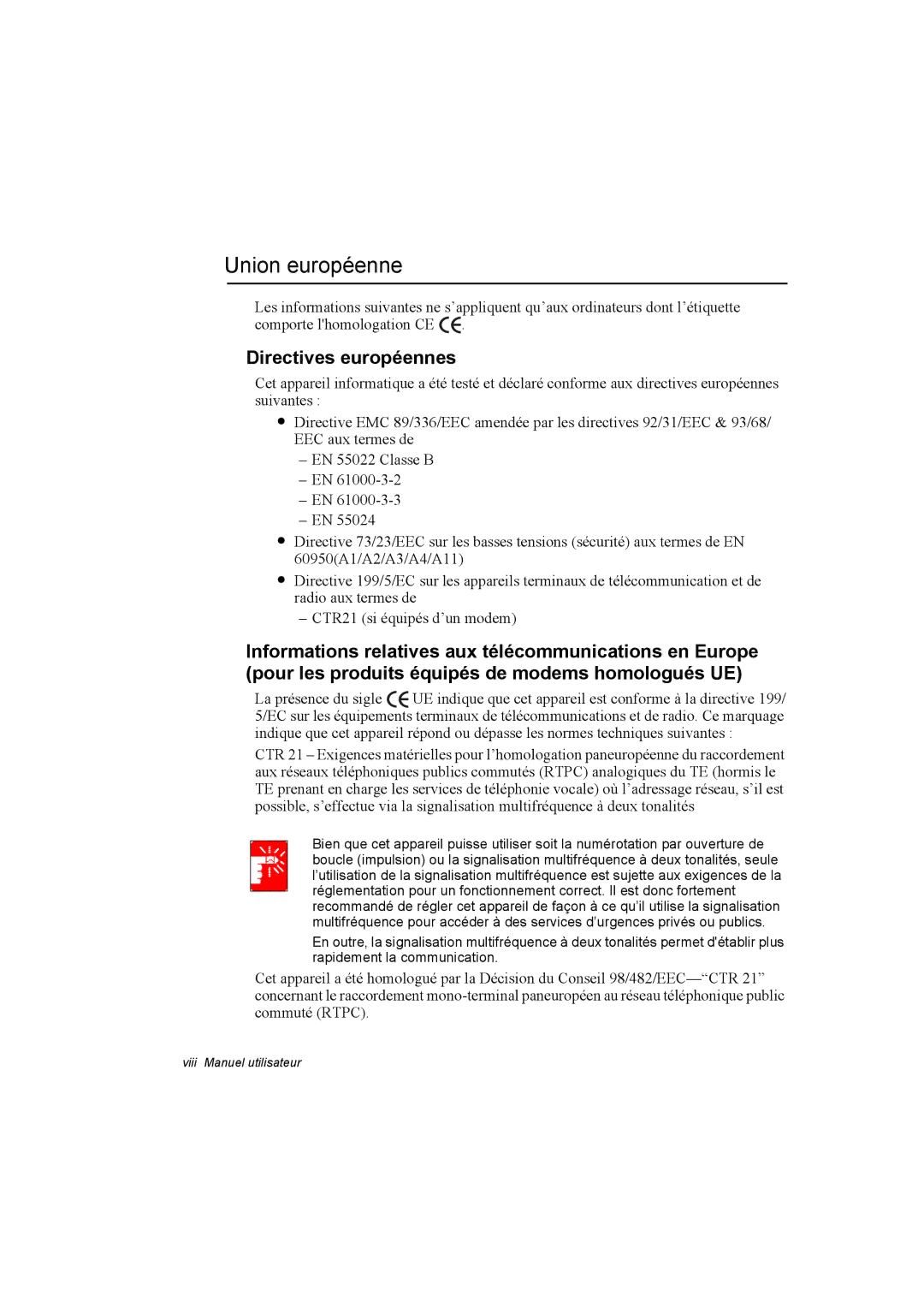 Samsung NA10AJ004D/SEF, NA10AJ0041/SEF, NA10AJ0001/SEF, NA10AH0046/SEF manual Union européenne, Directives européennes 