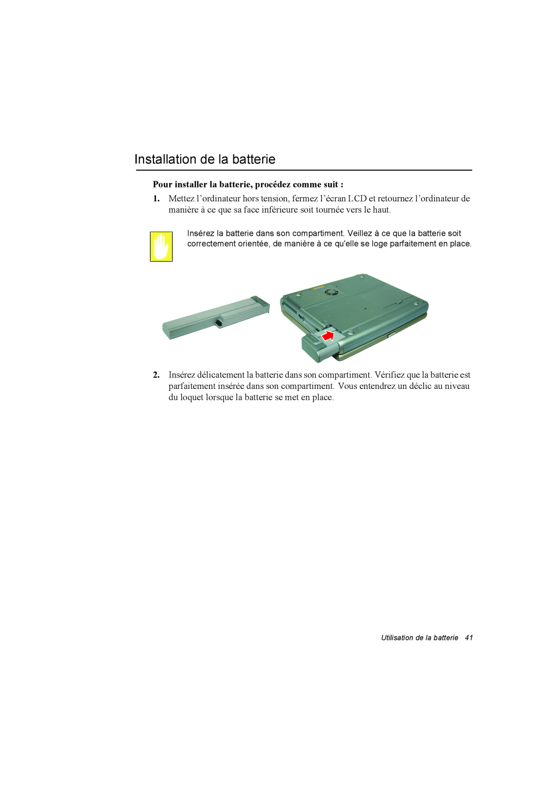 Samsung NA10DH00G5/SEF, NA10AJ0041/SEF manual Installation de la batterie, Pour installer la batterie, procédez comme suit 