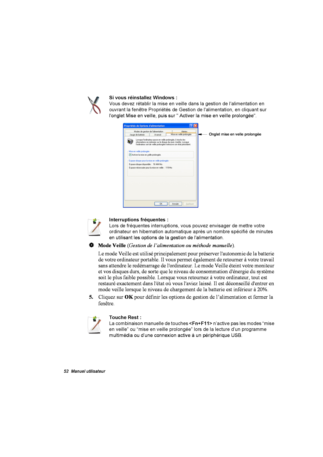 Samsung NA10XJ0001/SEF manual a Mode Veille Gestion de l’alimentation ou méthode manuelle, Si vous réinstallez Windows 
