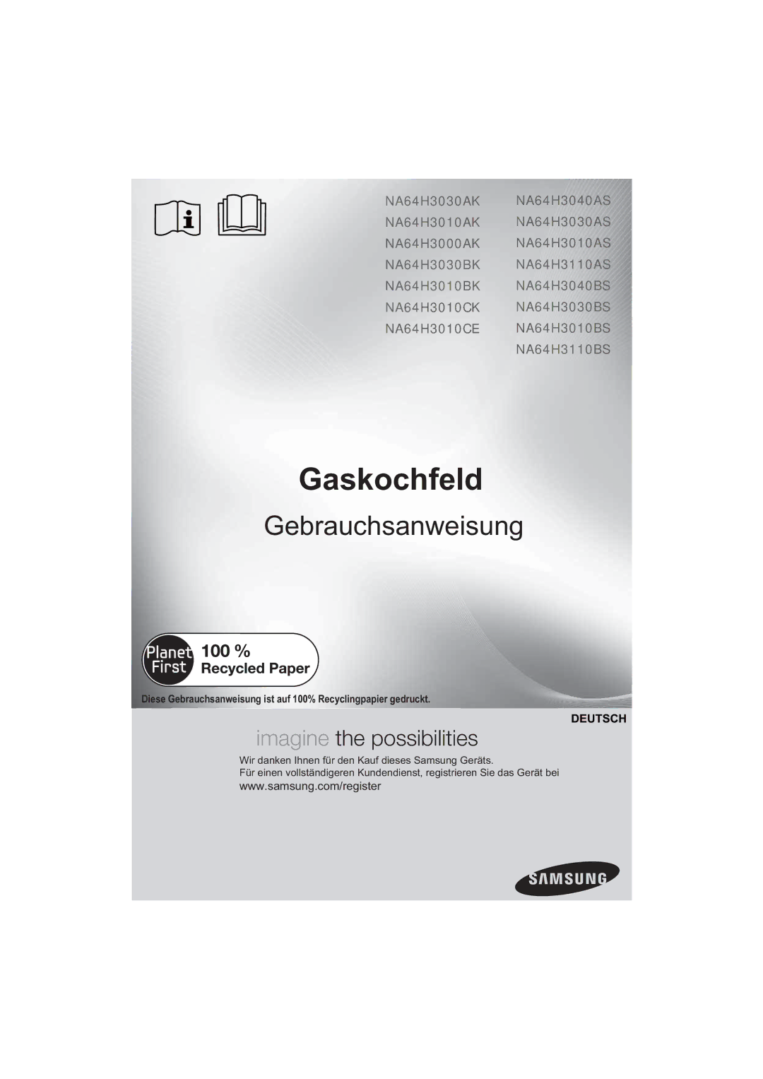 Samsung NA64H3030AS/EG, NA64H3010AS/EG manual Gaskochfeld 