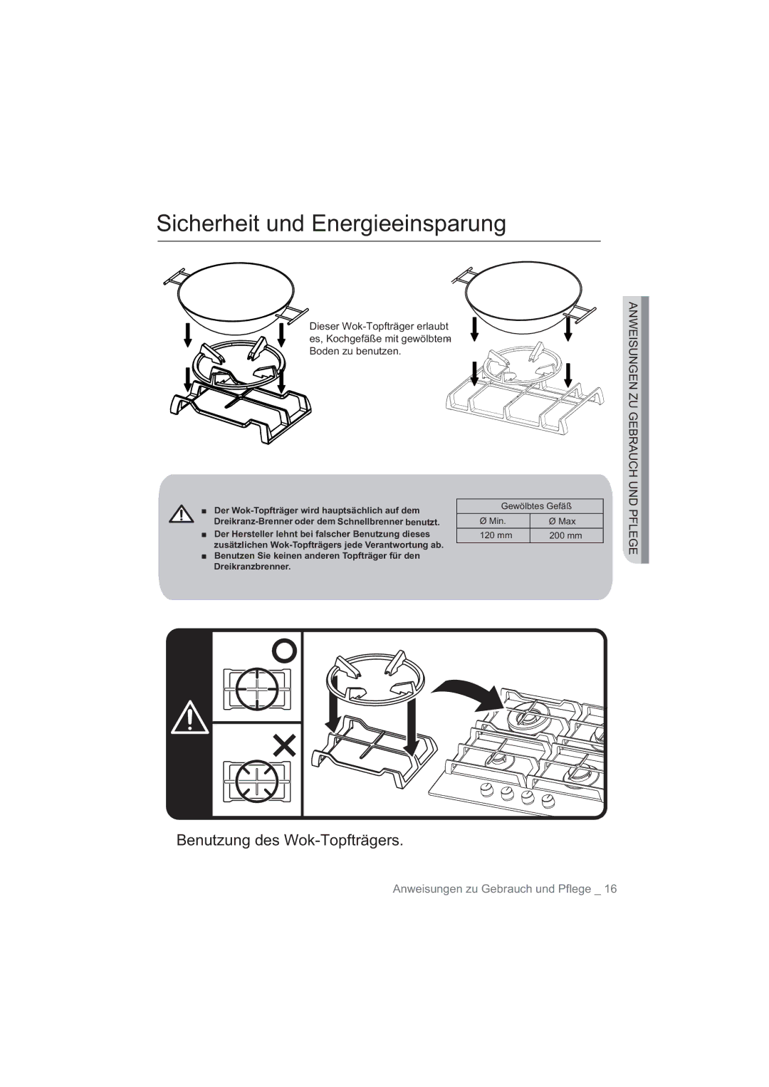 Samsung NA64H3030AS/EG, NA64H3010AS/EG manual Benutzung des Wok-Topfträgers 