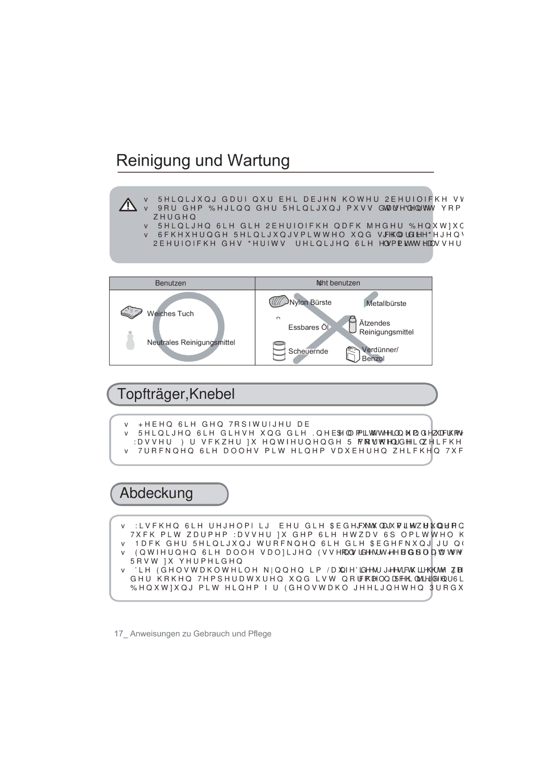 Samsung NA64H3010AS/EG manual Reinigung und Wartung, Zhughq, 7URFNQHQ6LHDOOHVPLWHLQHPVDXEHUHQZHLFKHQ7XFK 